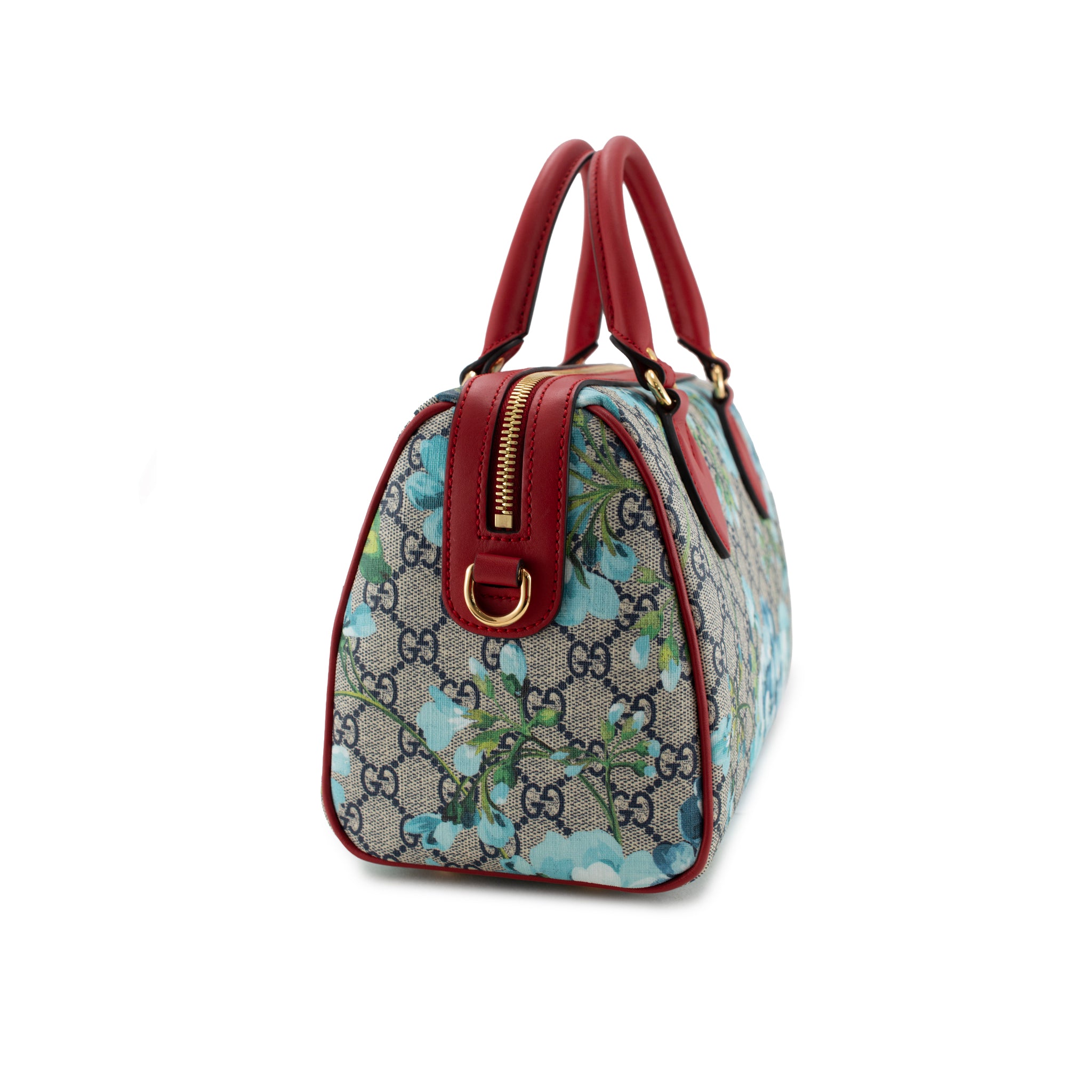 Gucci Gg Blooms Gg Supreme Floral Blue and Red Small Boston Shoulder Bag