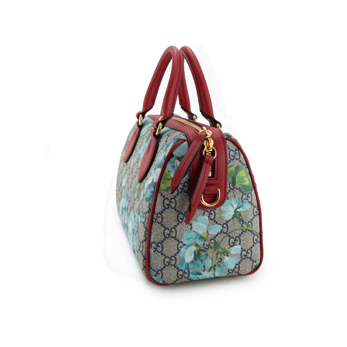 Gucci Gg Blooms Gg Supreme Floral Blue and Red Small Boston Shoulder Bag