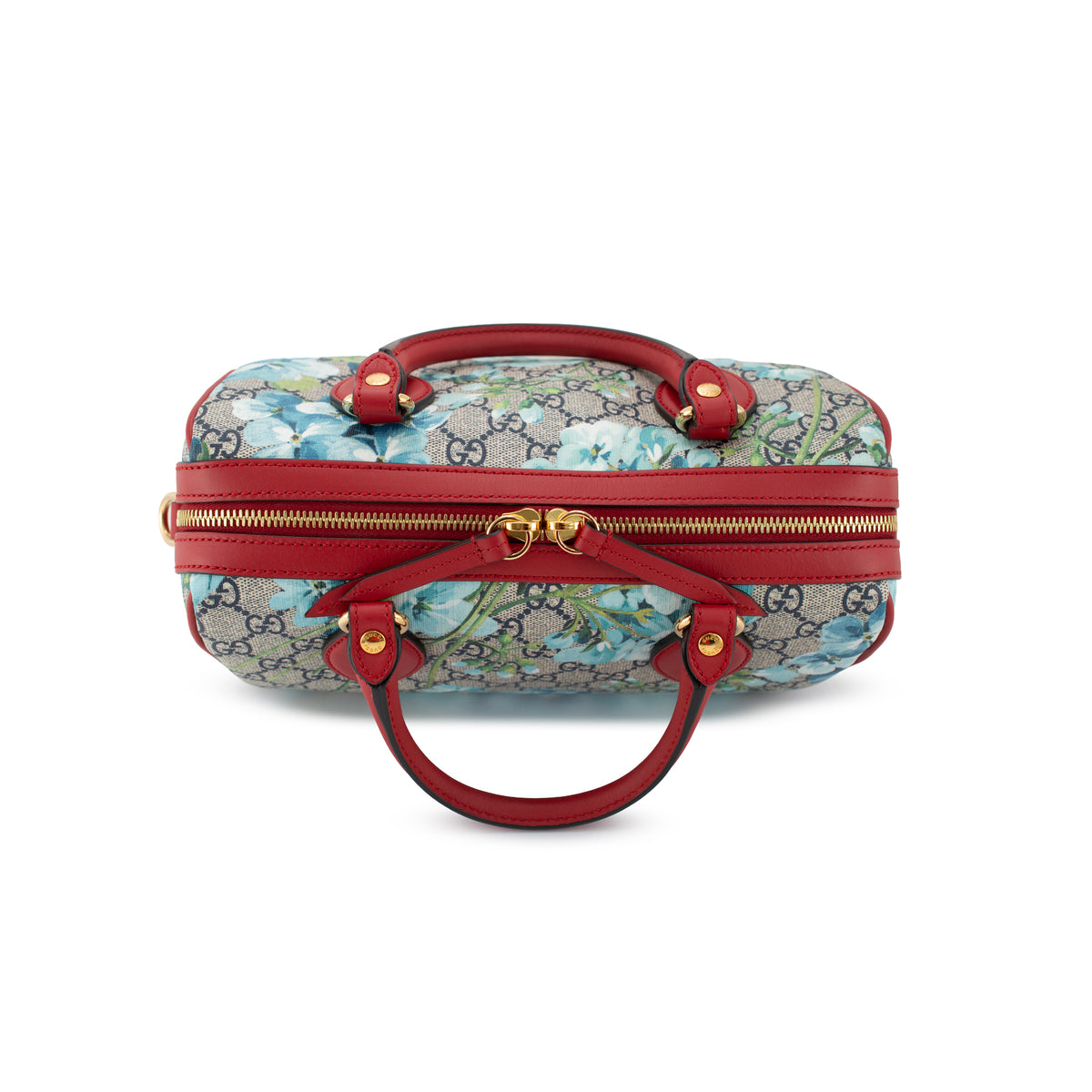 Gucci Gg Blooms Gg Supreme Floral Blue and Red Small Boston Shoulder Bag