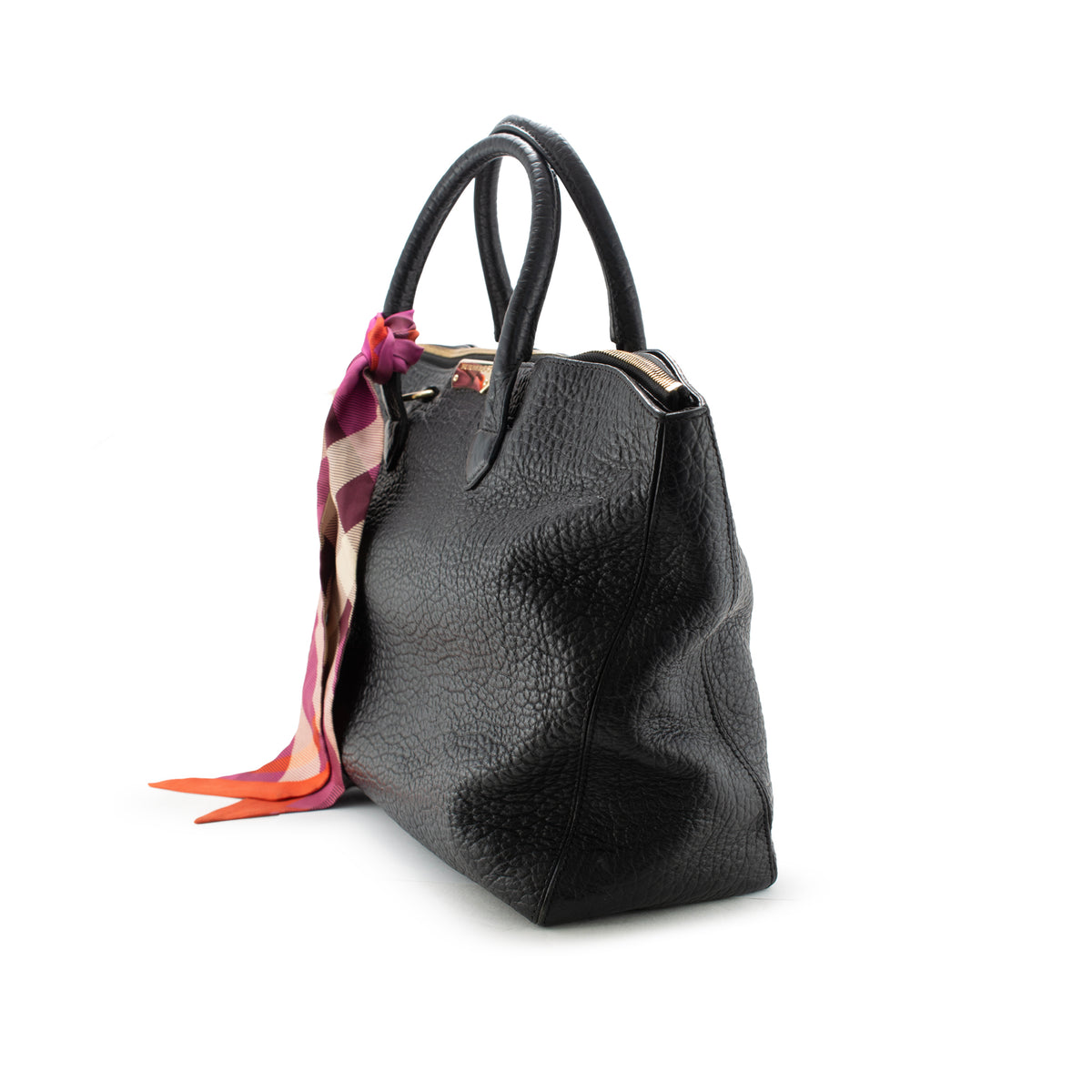 Burberry Dewsbury Medium Black Heritage Grain Leather Tote Bag
