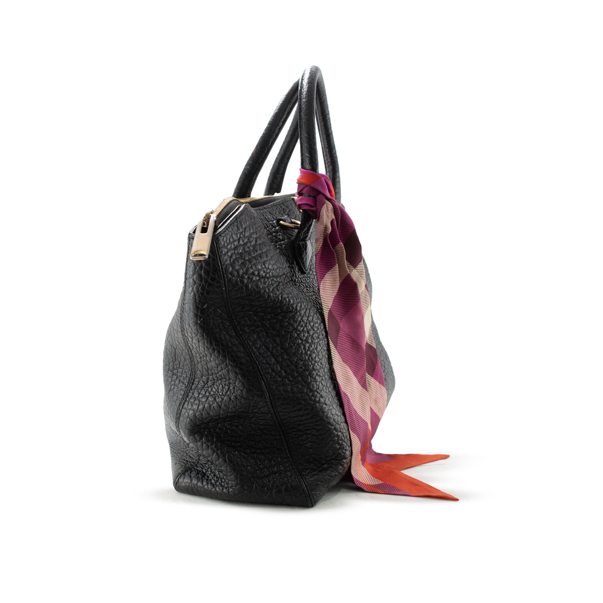 Burberry Dewsbury Medium Black Heritage Grain Leather Tote Bag