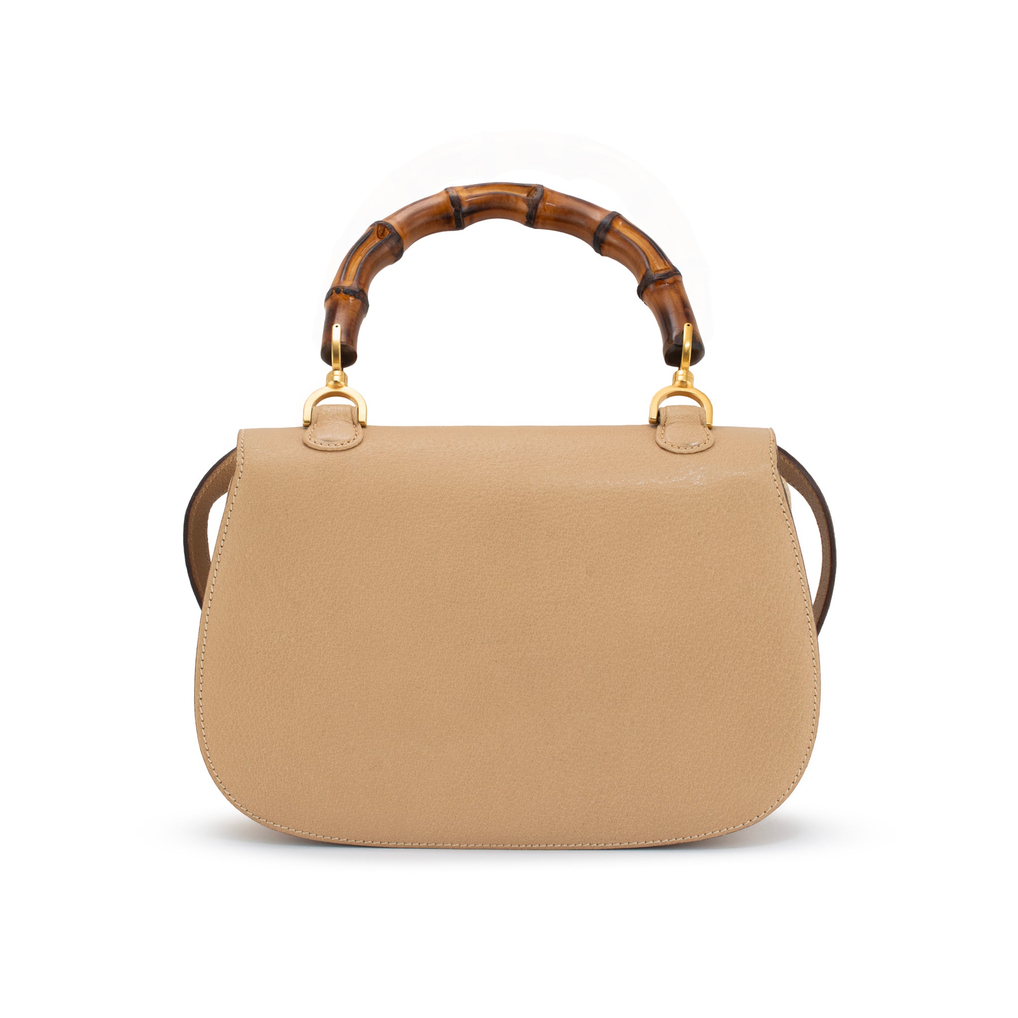 Gucci Bamboo 1947 Vintage Beige Leather Turn-Lock Top Handle Shoulder Bag