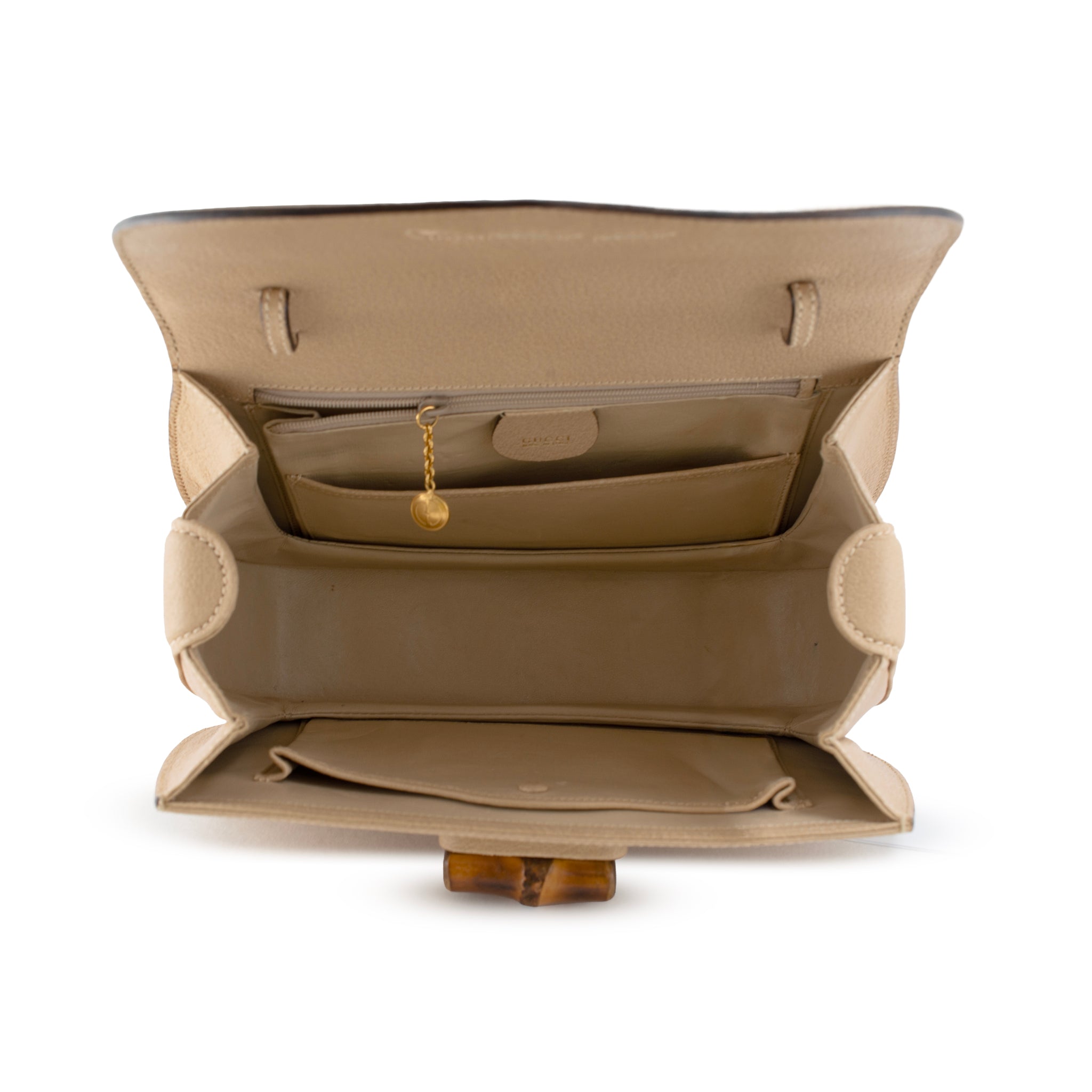 Gucci Bamboo 1947 Vintage Beige Leather Turn-Lock Top Handle Shoulder Bag