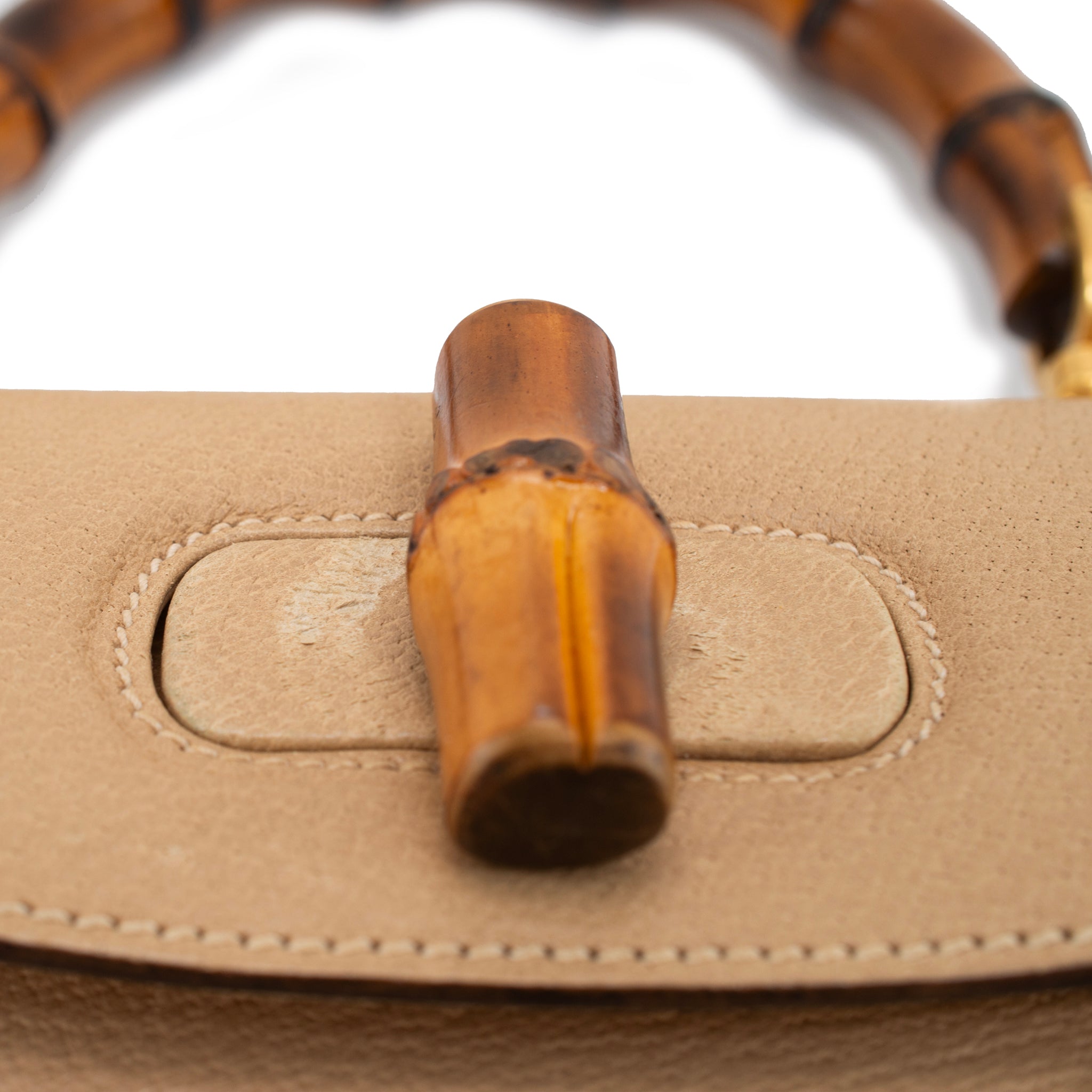 Gucci Bamboo 1947 Vintage Beige Leather Turn-Lock Top Handle Shoulder Bag