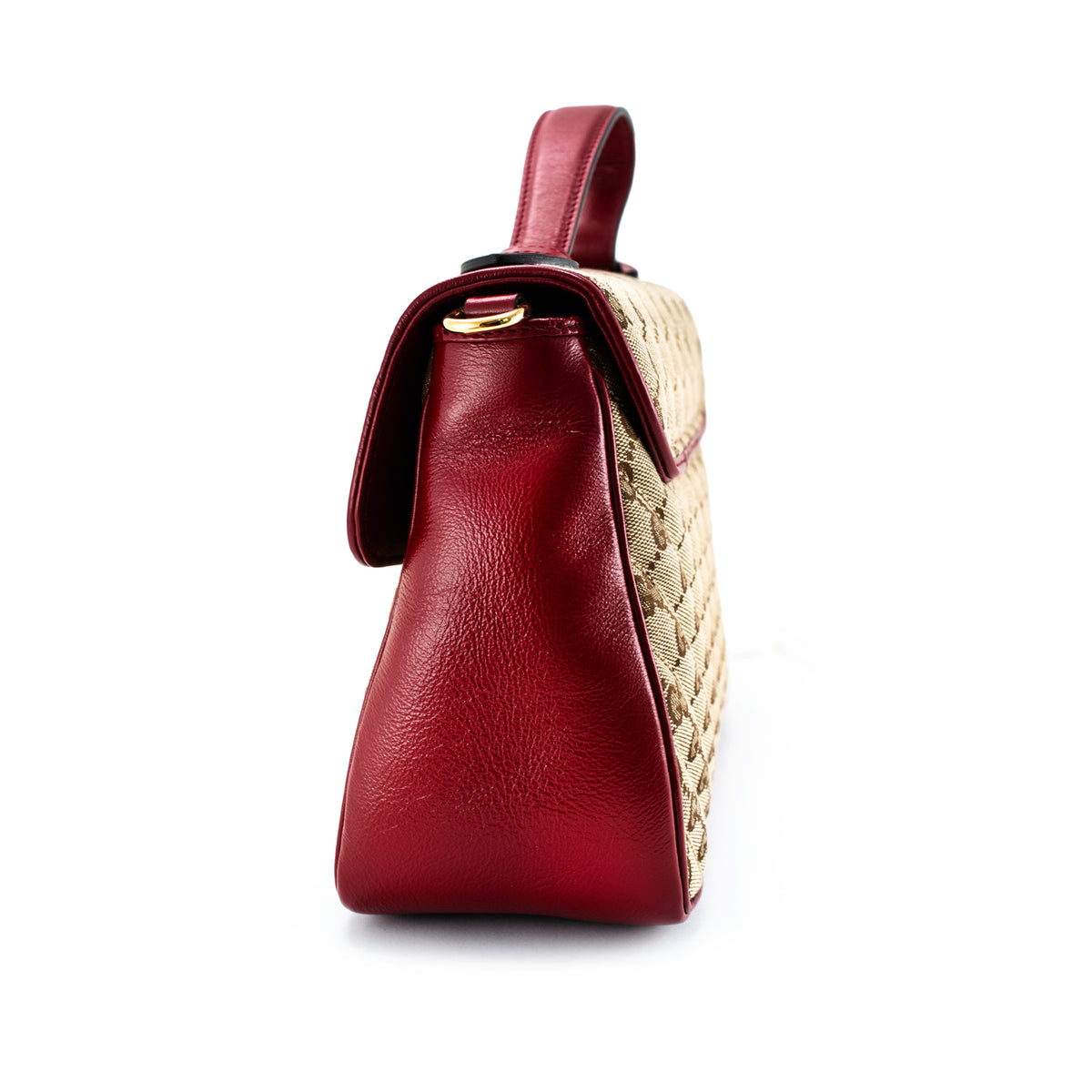 Gucci Gg Marmont Mini Beige Gg Canvas Red Leather Top Handle Bag