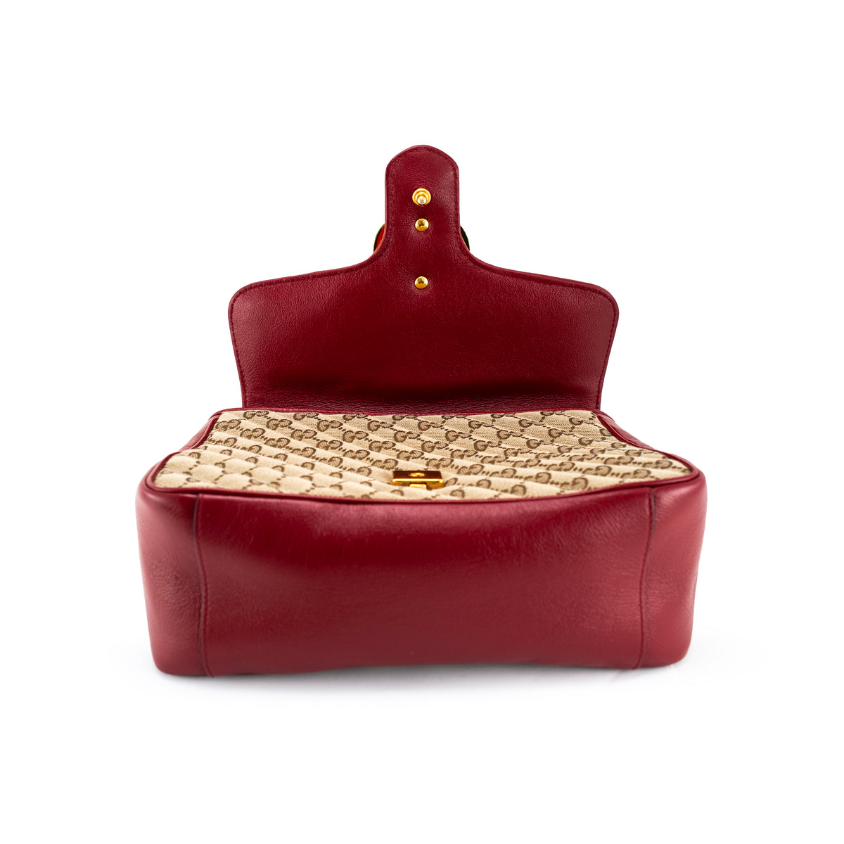 Gucci Gg Marmont Mini Beige Gg Canvas Red Leather Top Handle Bag