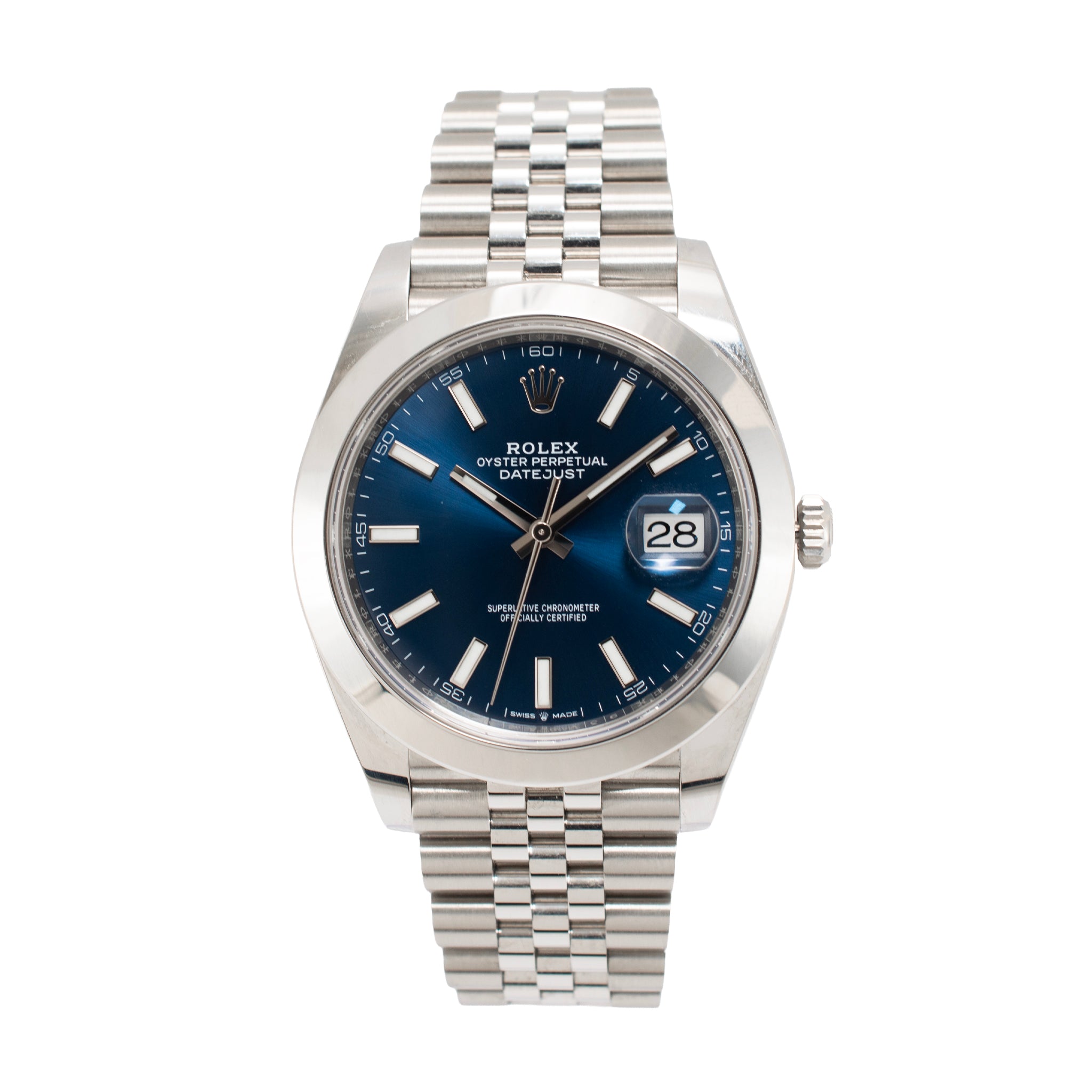 Rolex Datejust 41MM 126300 Blue Dial Jubilee Smooth Bezel Steel Automatic Watch
