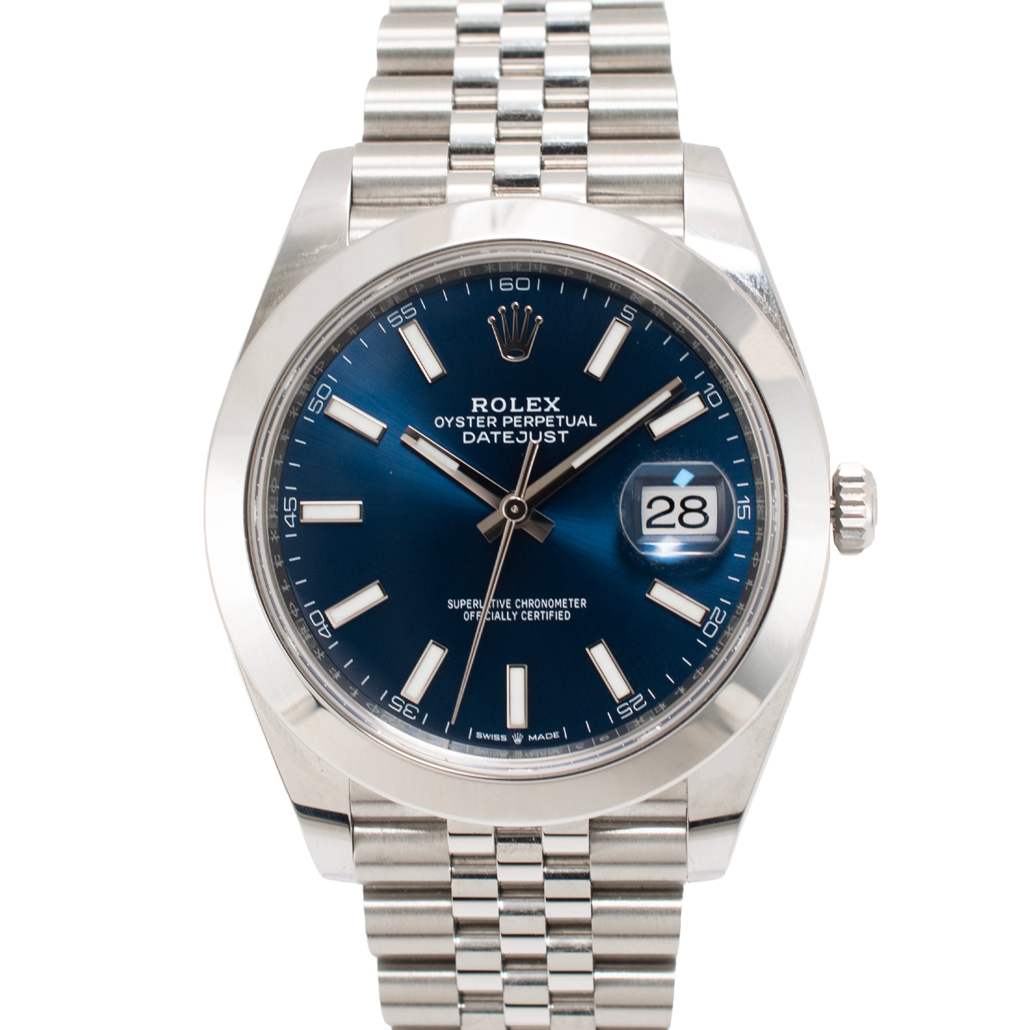 Rolex Datejust 41MM 126300 Blue Dial Jubilee Smooth Bezel Steel Automatic Watch