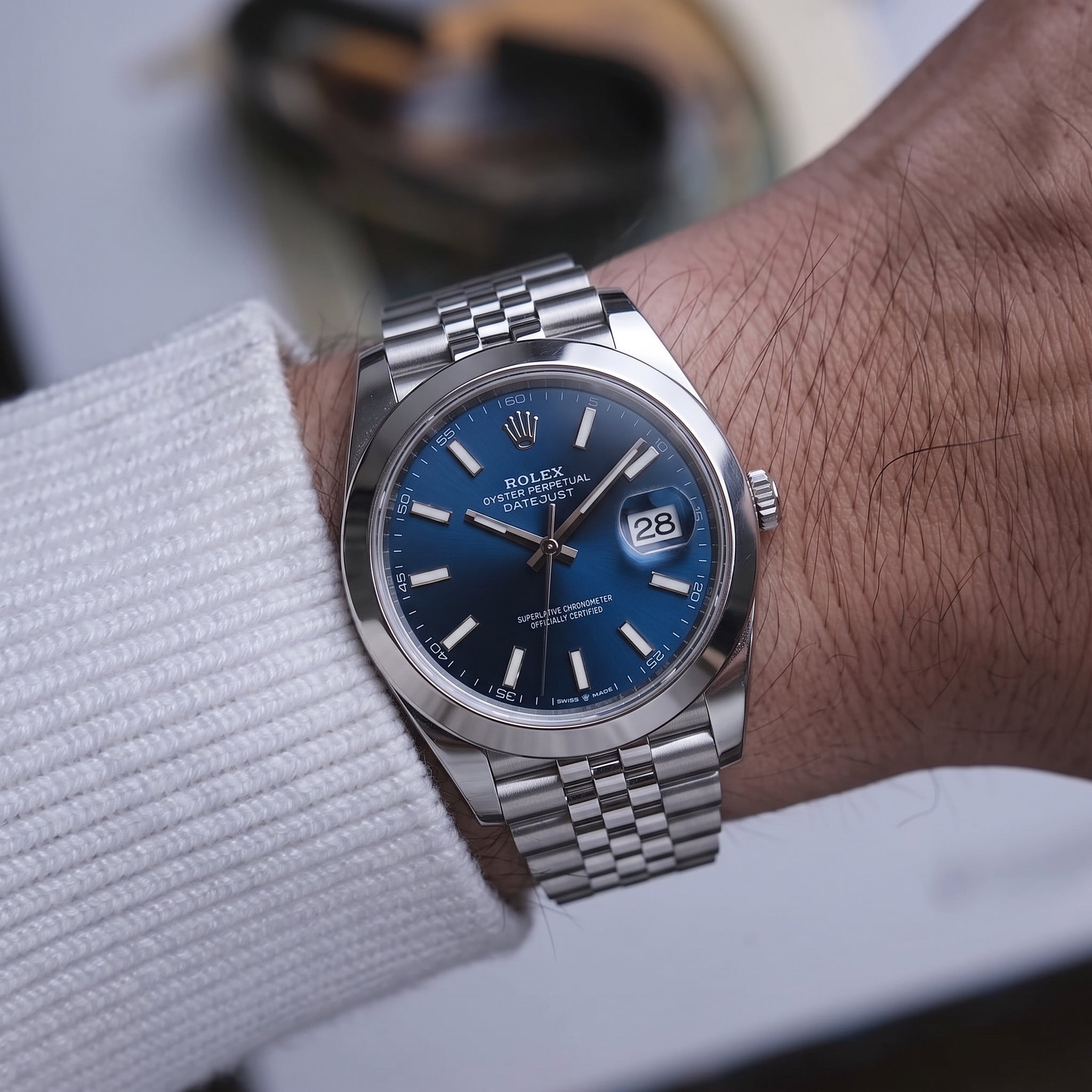 Rolex Datejust 41MM 126300 Blue Dial Jubilee Smooth Bezel Steel Automatic Watch