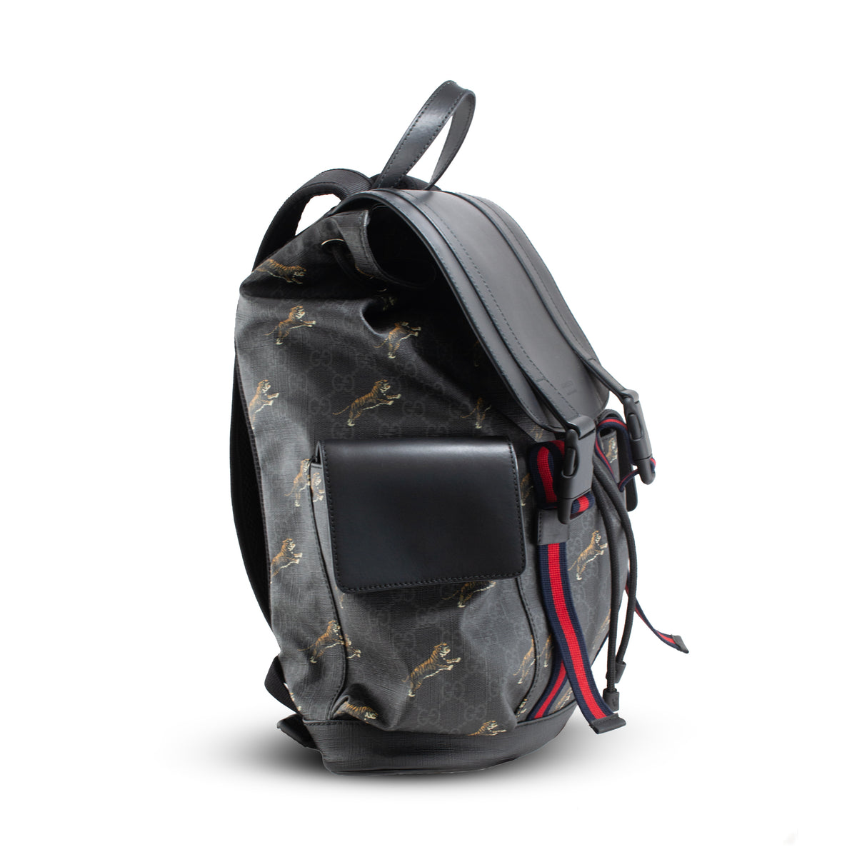 Gucci Bestiary Tigers Black Gg Supreme Web Flap Backpack