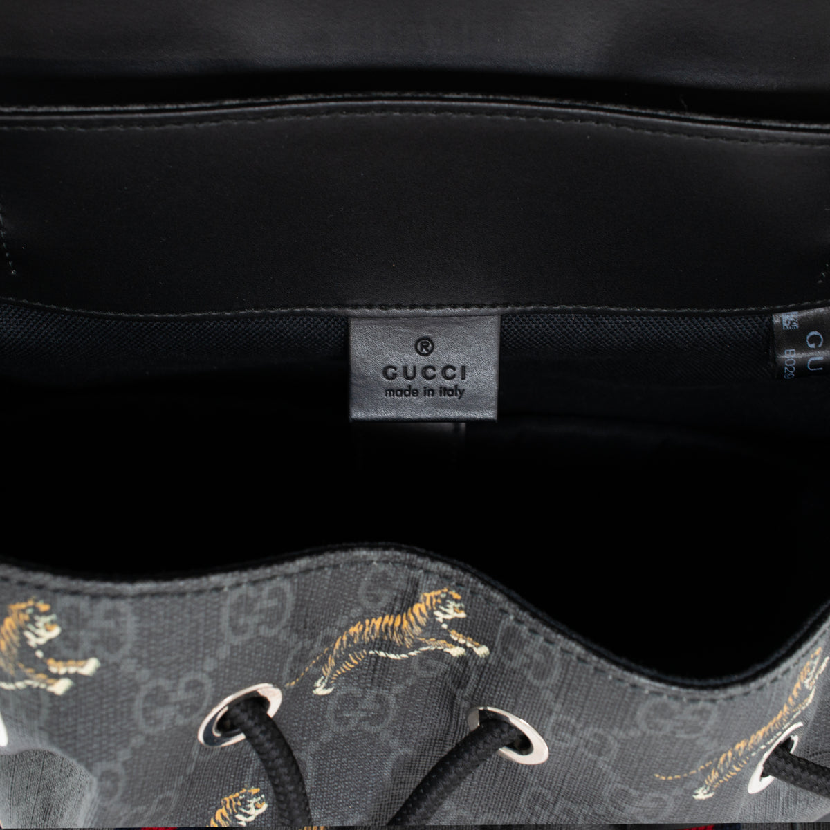 Gucci Bestiary Tigers Black Gg Supreme Web Flap Backpack
