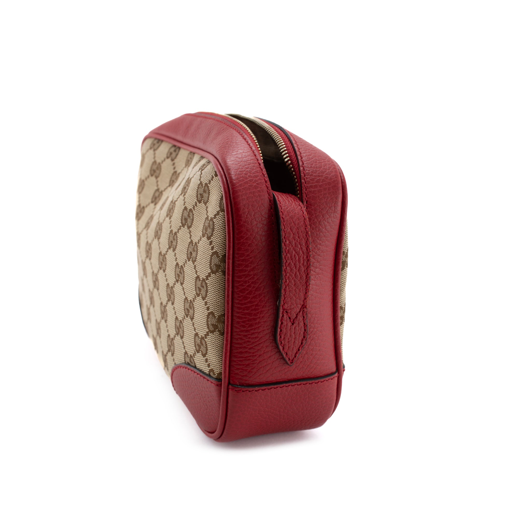 Gucci Mini Bree Gg Canvas Red Leather Trim Crossbody Bag