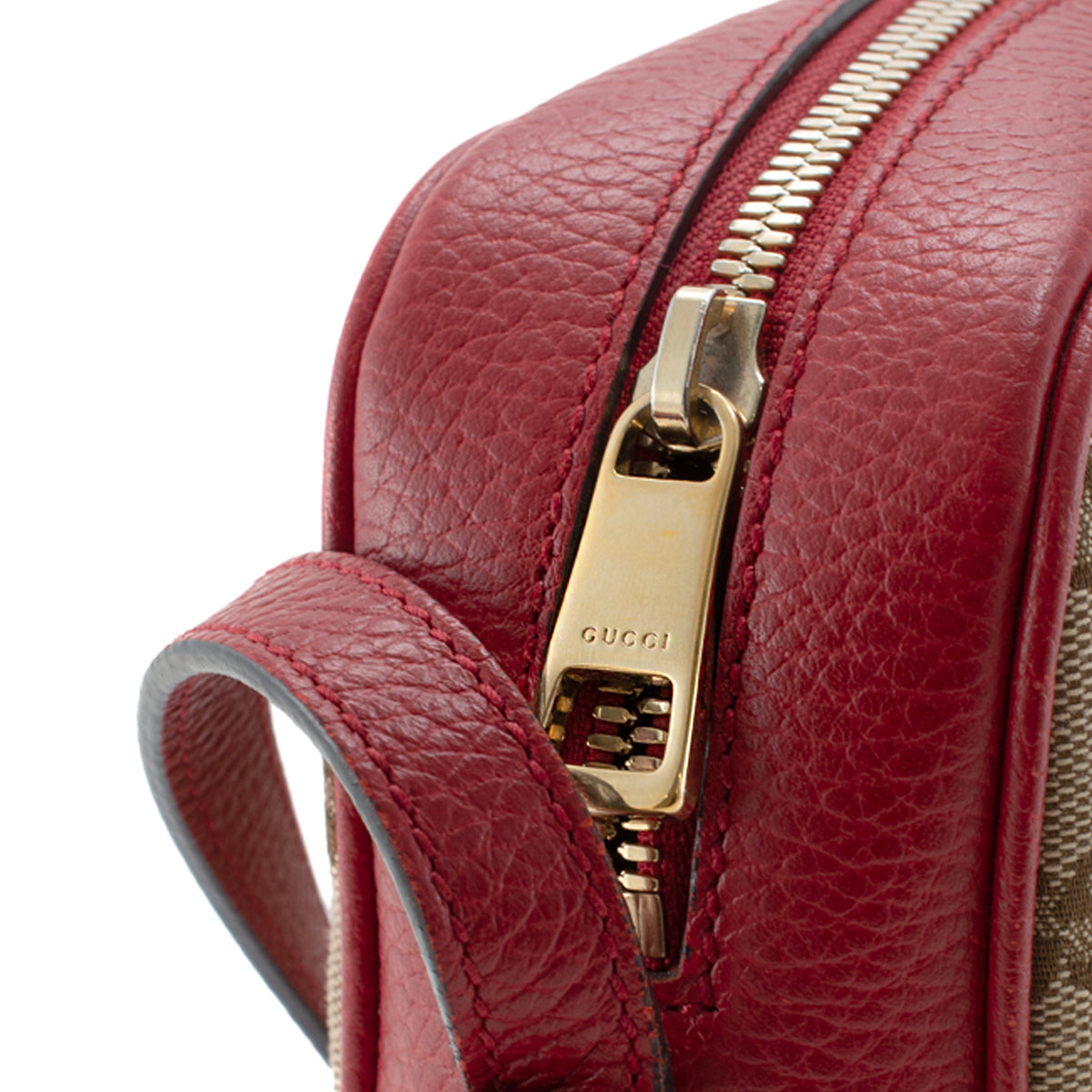 Gucci Mini Bree Gg Canvas Red Leather Trim Crossbody Bag