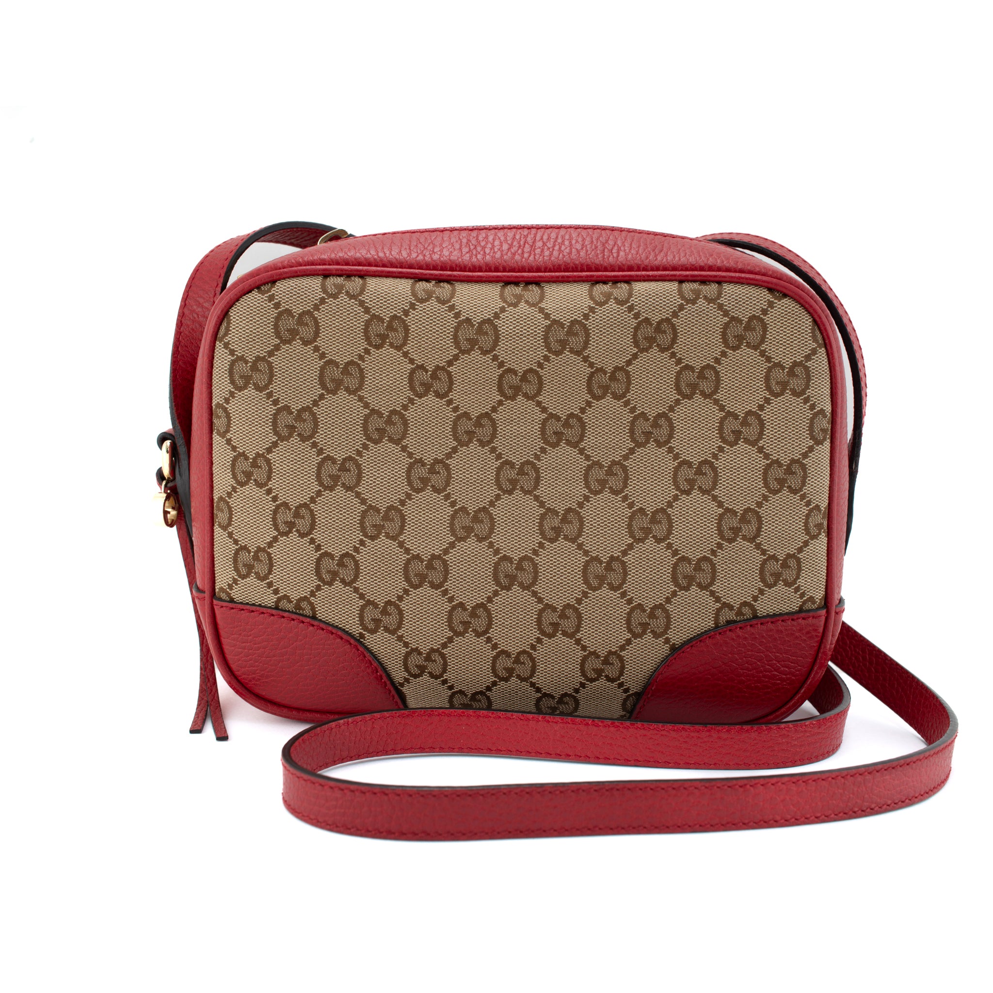 Gucci Mini Bree Gg Canvas Red Leather Trim Crossbody Bag