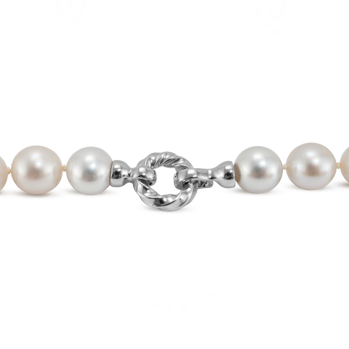 14K White Gold Graduated White Sea Pearl Strand Bead Chain Necklace