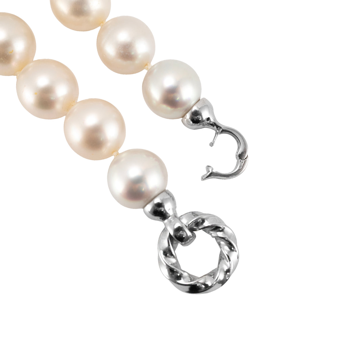 14K White Gold Graduated White Sea Pearl Strand Bead Chain Necklace