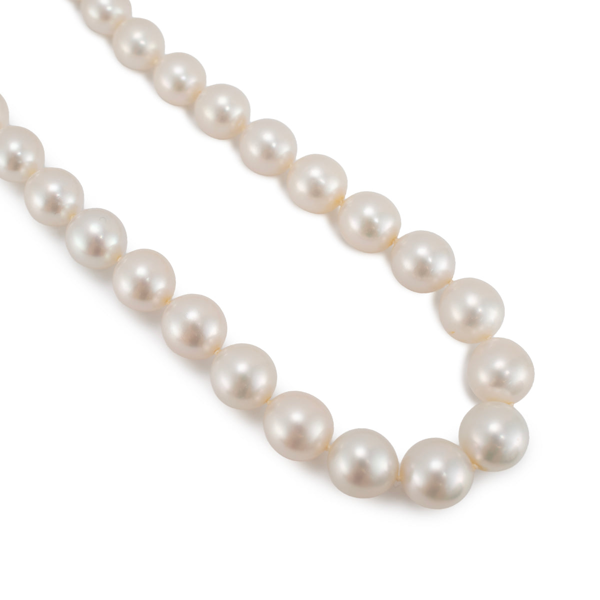 14K White Gold Graduated White Sea Pearl Strand Bead Chain Necklace