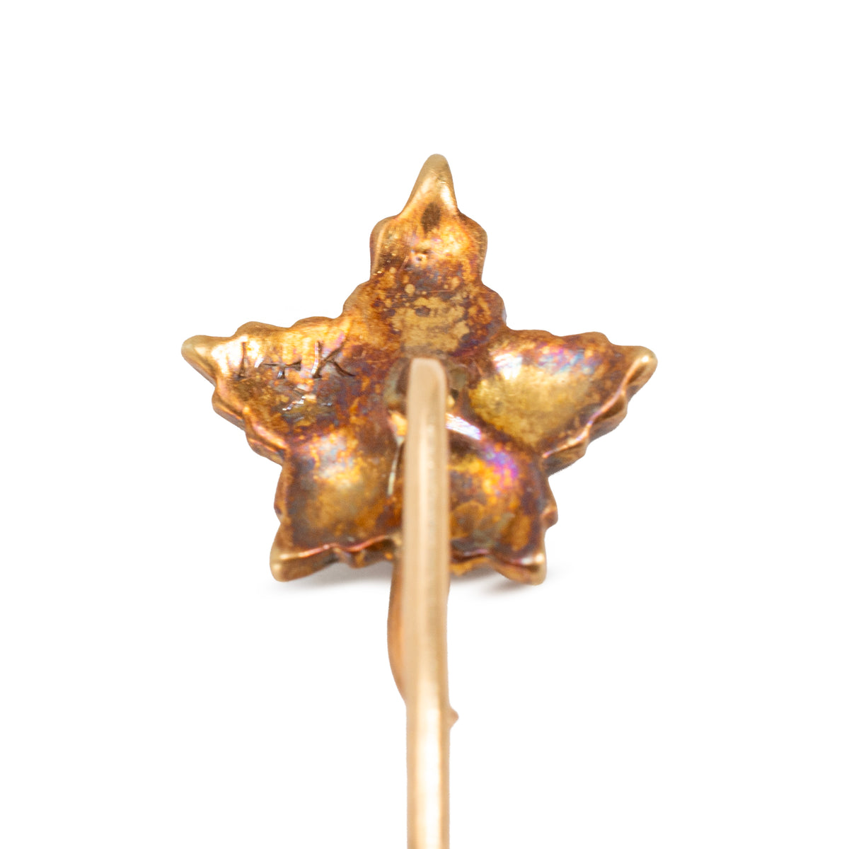 Antique Victorian 14K Yellow Gold Seed Pearls Floral Leaf Motif Stick PIN