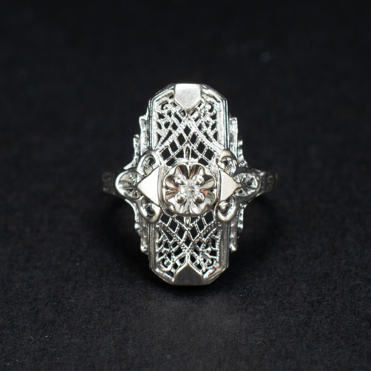 Vintage 10K White Gold 0.02ct Diamond Novelty Ring 2.92g 6" 459920 available at DJP Jewelers & Luxury Buyers
