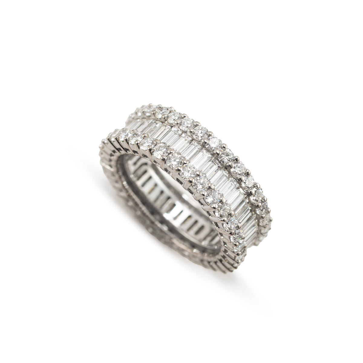14K White Gold 5.18ctw Baguette & Round Diamond Eternity Band Ring