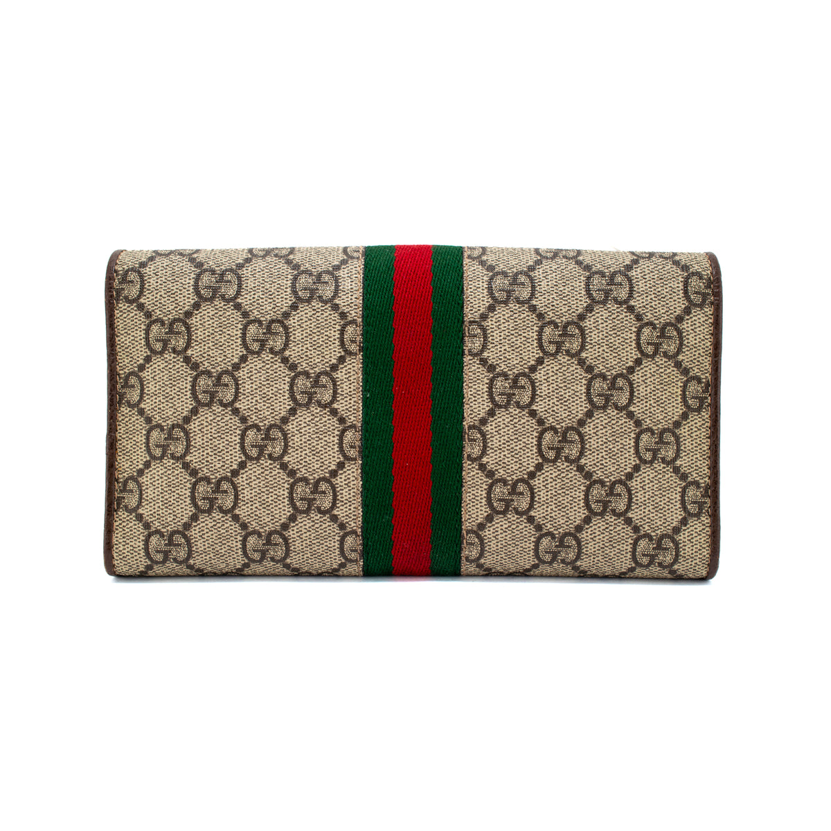 Gucci Ophidia Gg Supreme Web Brown Leather Woc Wallet