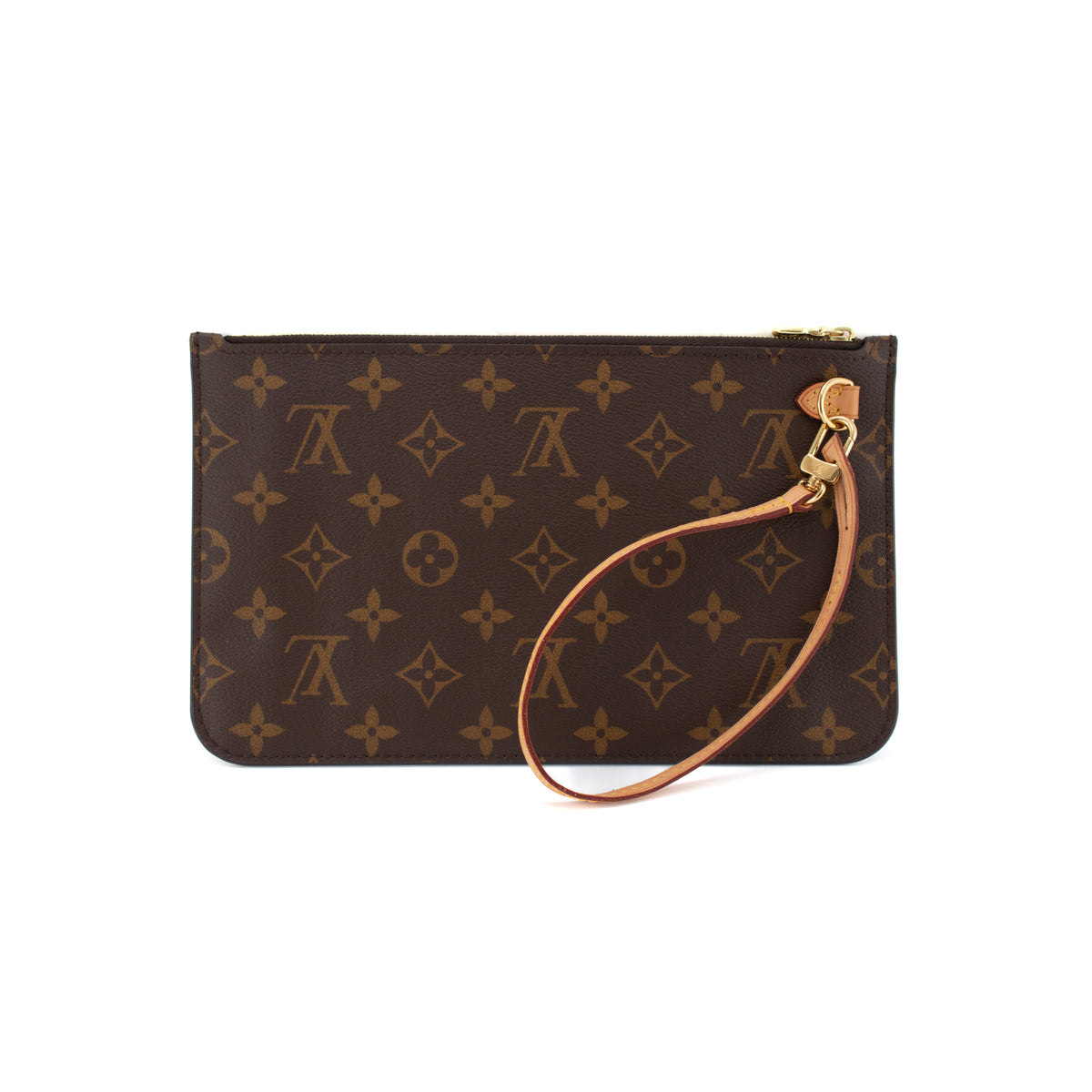 Louis Vuitton Neverfull Monogram Canvas Gold-Tone Hardware Wristlet Bag