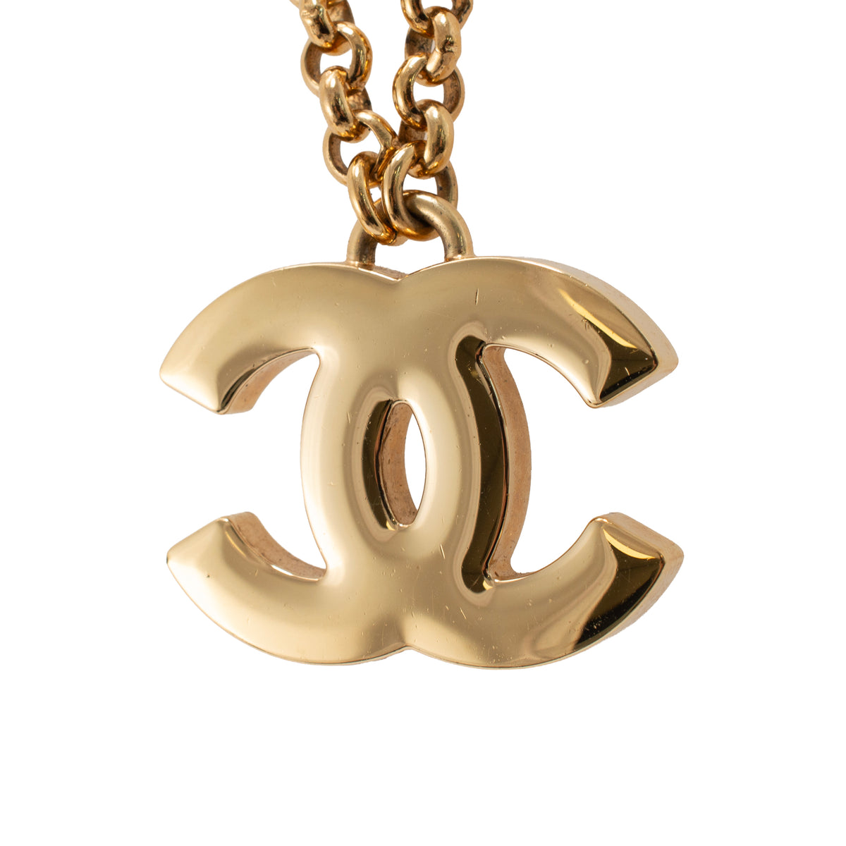 Chanel CC Gold Plated Black Enamel Rolo Chain Pendant Necklace