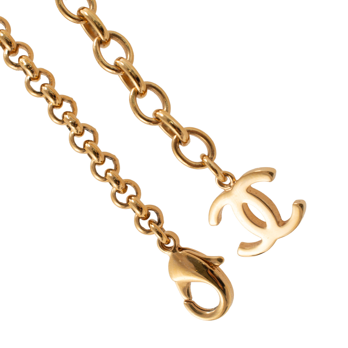 Chanel CC Gold Plated Black Enamel Rolo Chain Pendant Necklace