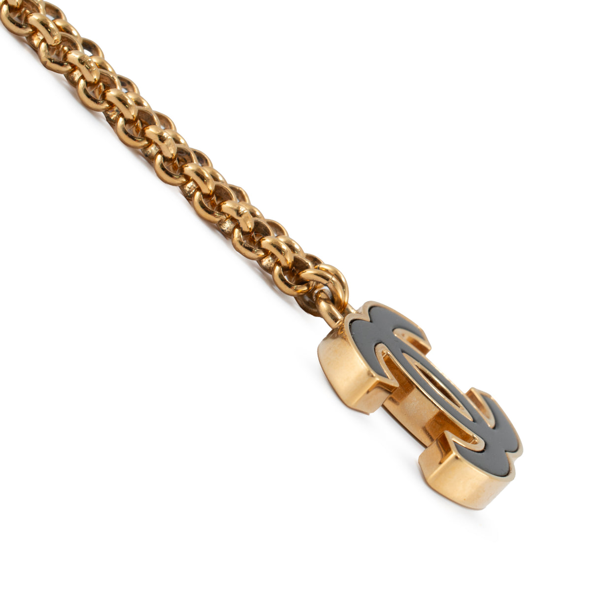 Chanel CC Gold Plated Black Enamel Rolo Chain Pendant Necklace