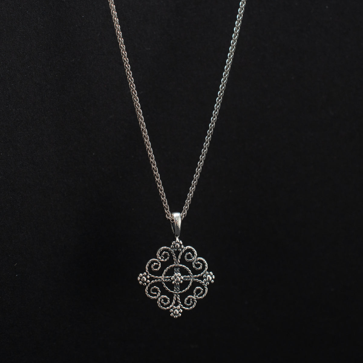 Retired James Avery Lacy Cross Charm Sterling Silver Wheat Necklace 3.32g 16" 460125 available at DJP Jewelers & Luxury Buyers