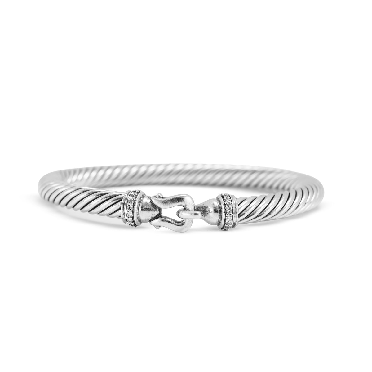 David Yurman Buckle Classic Cable Silver With Diamonds 5MM Bangle Bracelet