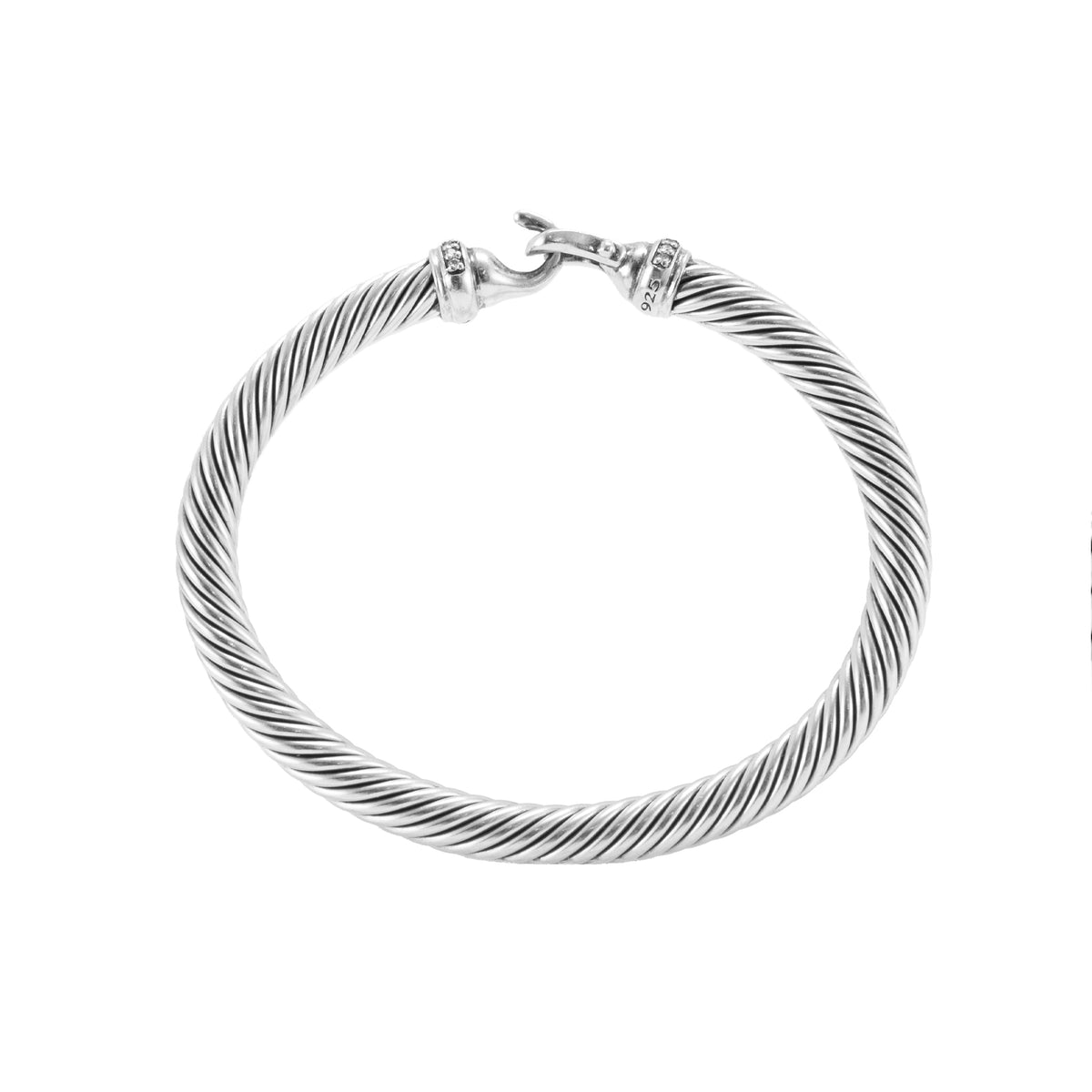 David Yurman Buckle Classic Cable Silver With Diamonds 5MM Bangle Bracelet