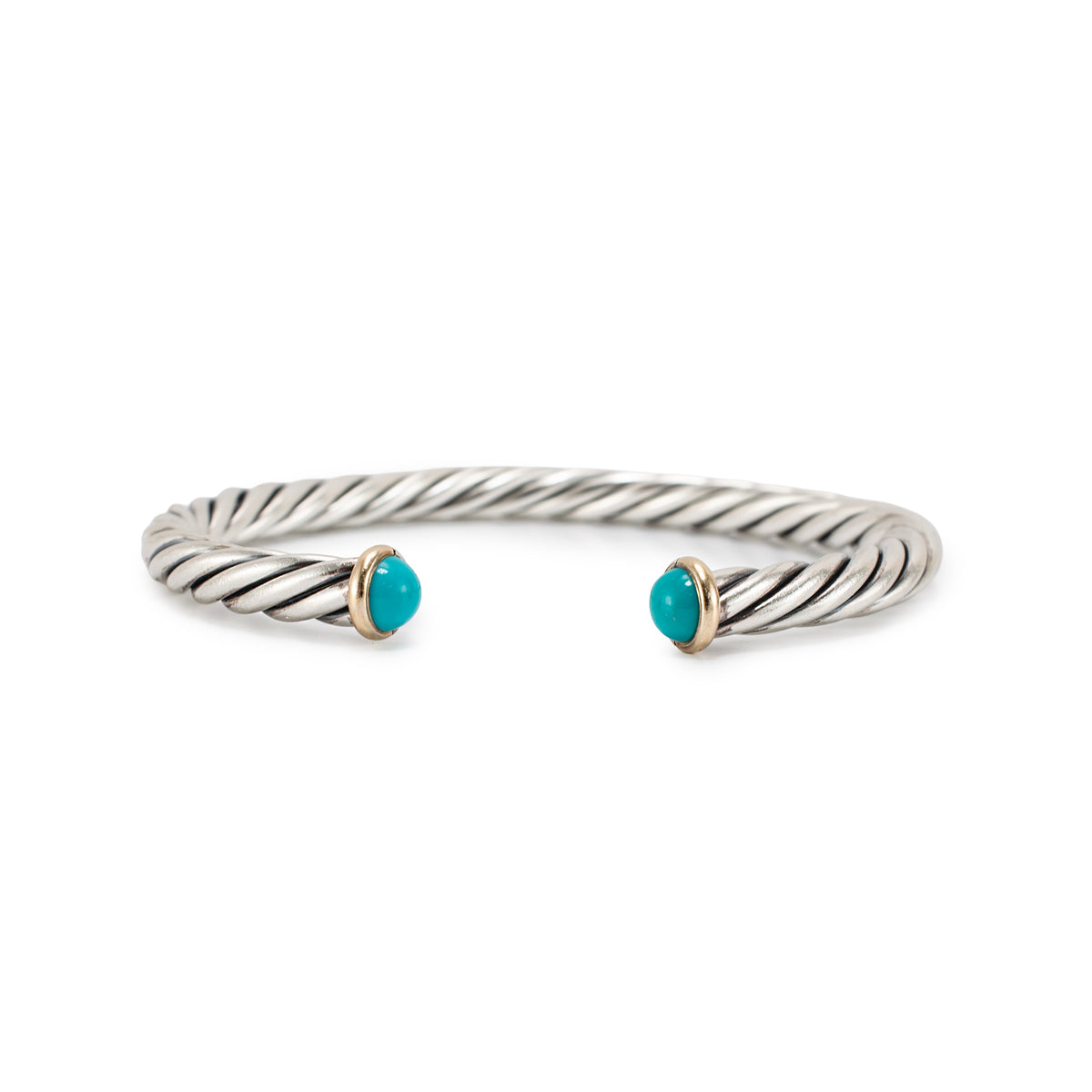 David Yurman Cable Classic Silver & 14K Yellow Gold 6MM Turquoise Cuff Bracelet