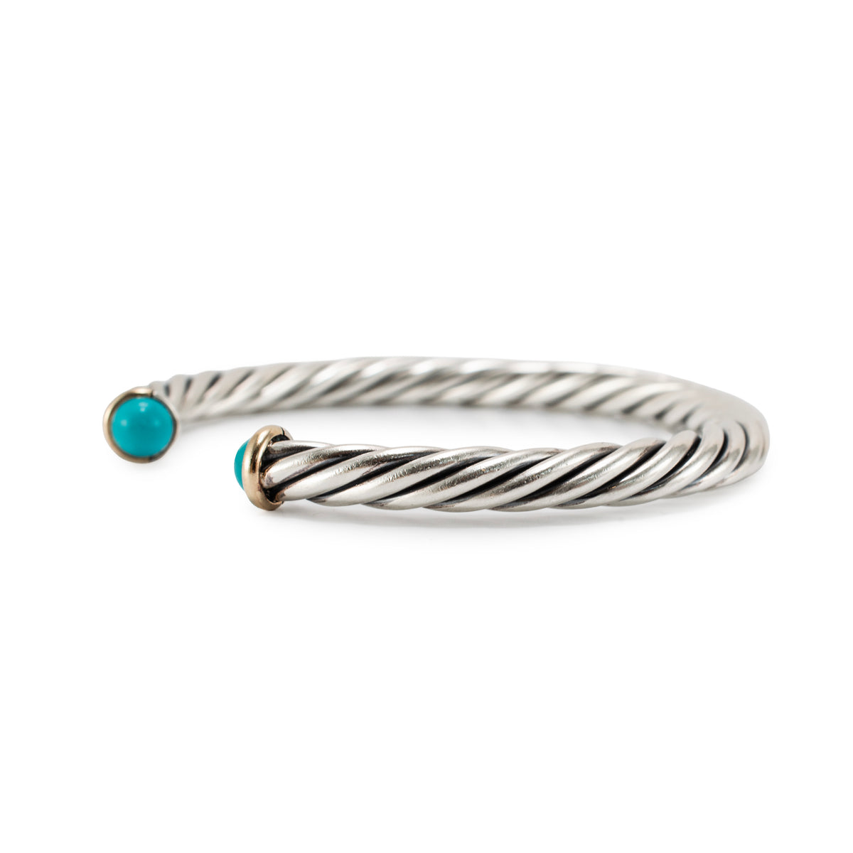 David Yurman Cable Classic Silver & 14K Yellow Gold 6MM Turquoise Cuff Bracelet