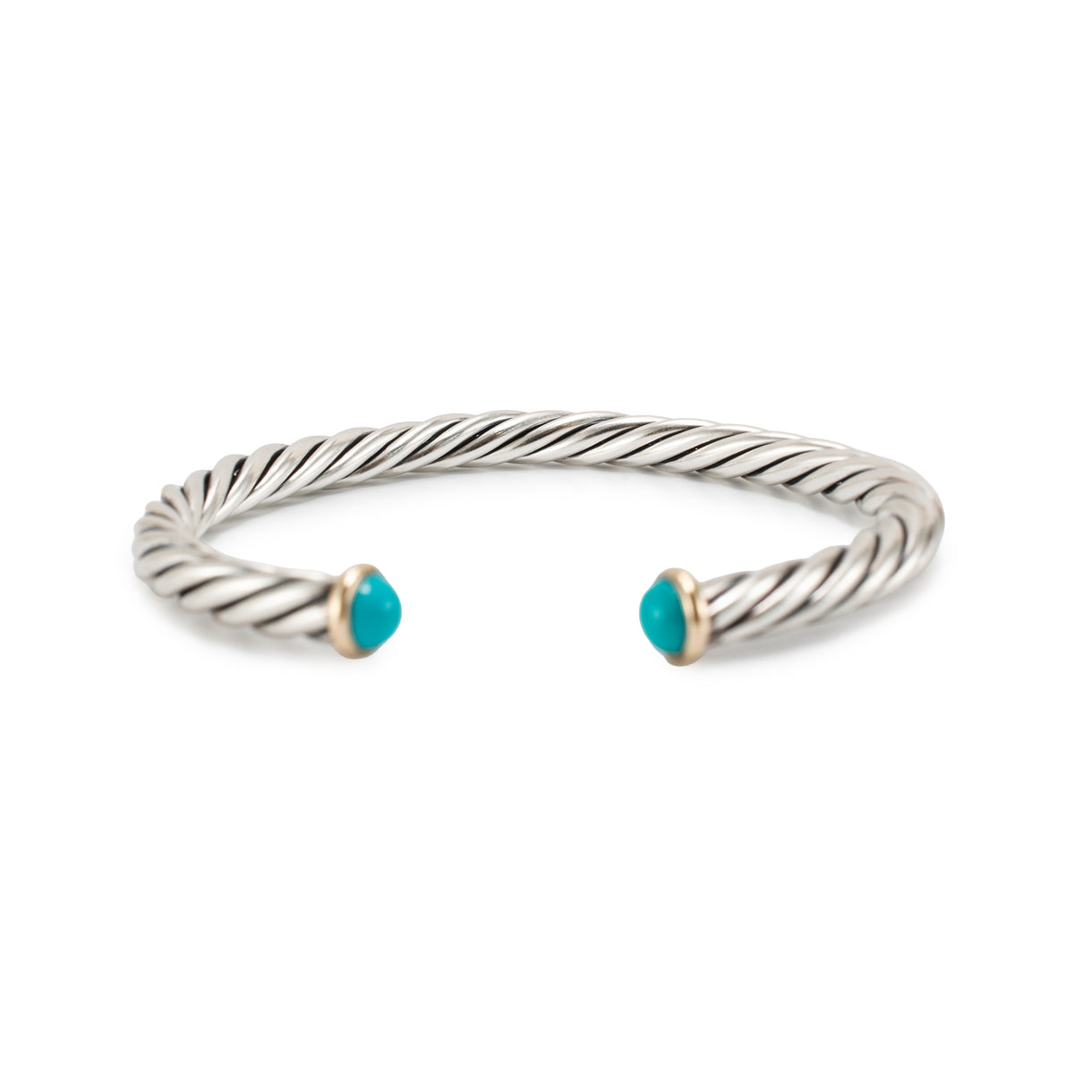 David Yurman Cable Classic Silver & 14K Yellow Gold 6MM Turquoise Cuff Bracelet