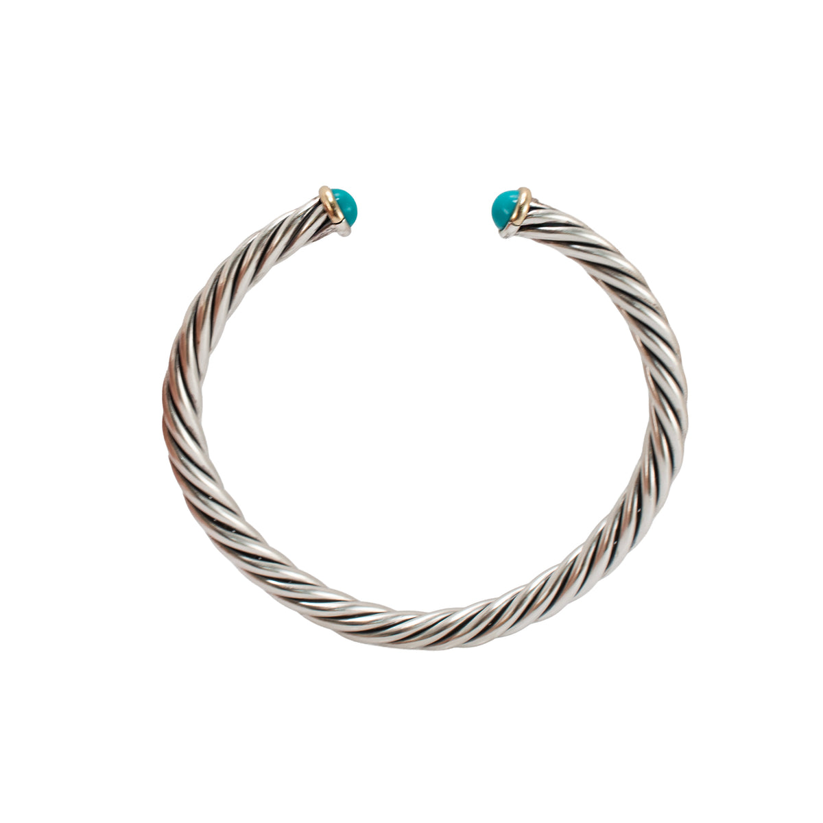 David Yurman Cable Classic Silver & 14K Yellow Gold 6MM Turquoise Cuff Bracelet