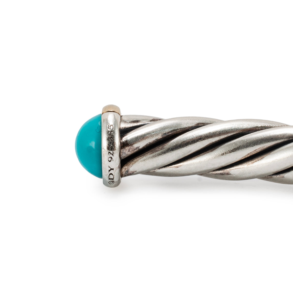 David Yurman Cable Classic Silver & 14K Yellow Gold 6MM Turquoise Cuff Bracelet