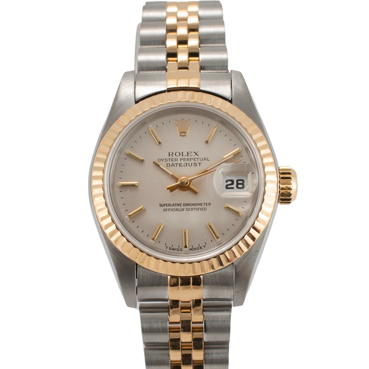 Ladies Rolex Datejust 26MM 69173 Silver Dial Jubilee 18K Yellow Gold Steel Watch