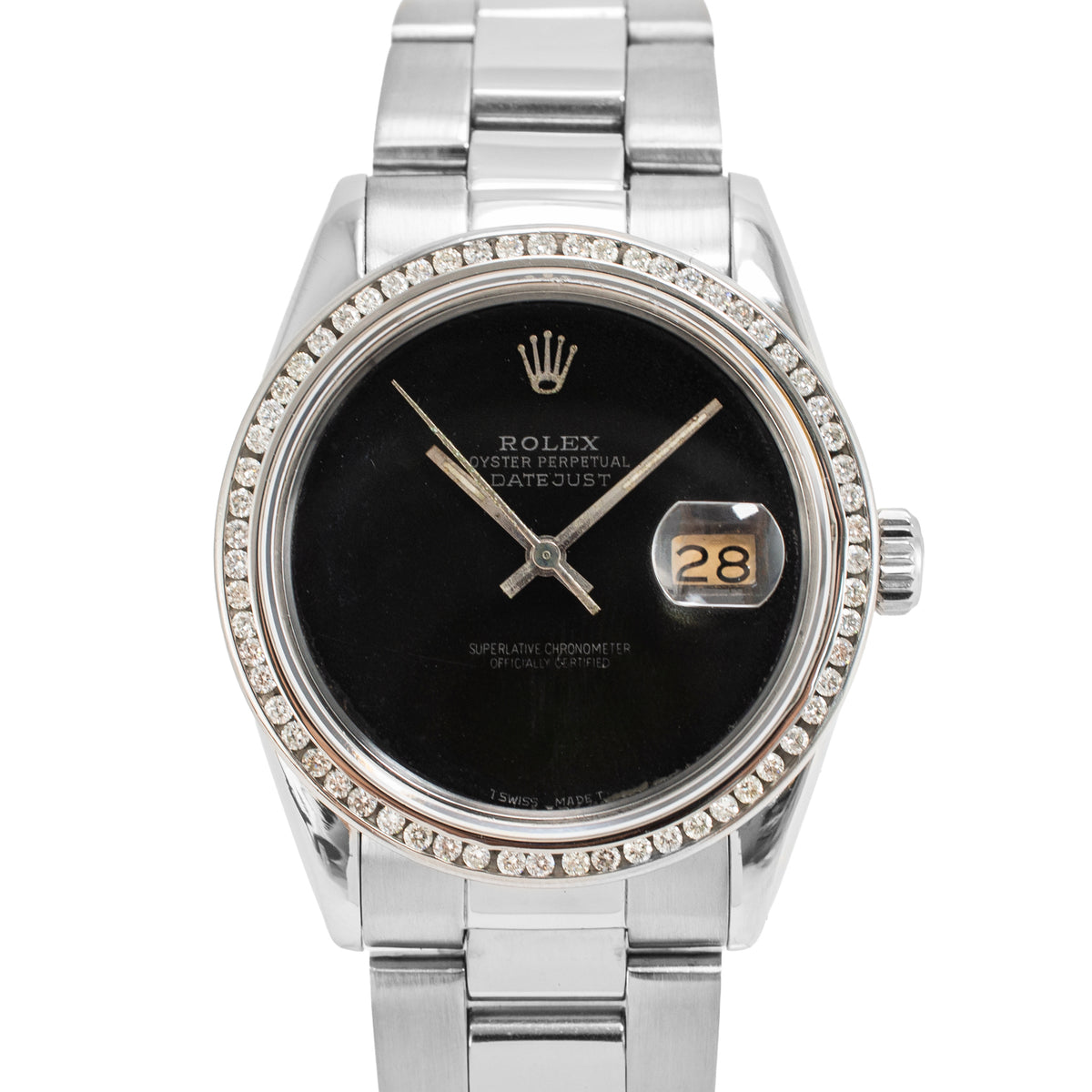 Vintage Rolex Datejust 36MM 16014 Black Spider Dial Diamond Bezel Steel Watch