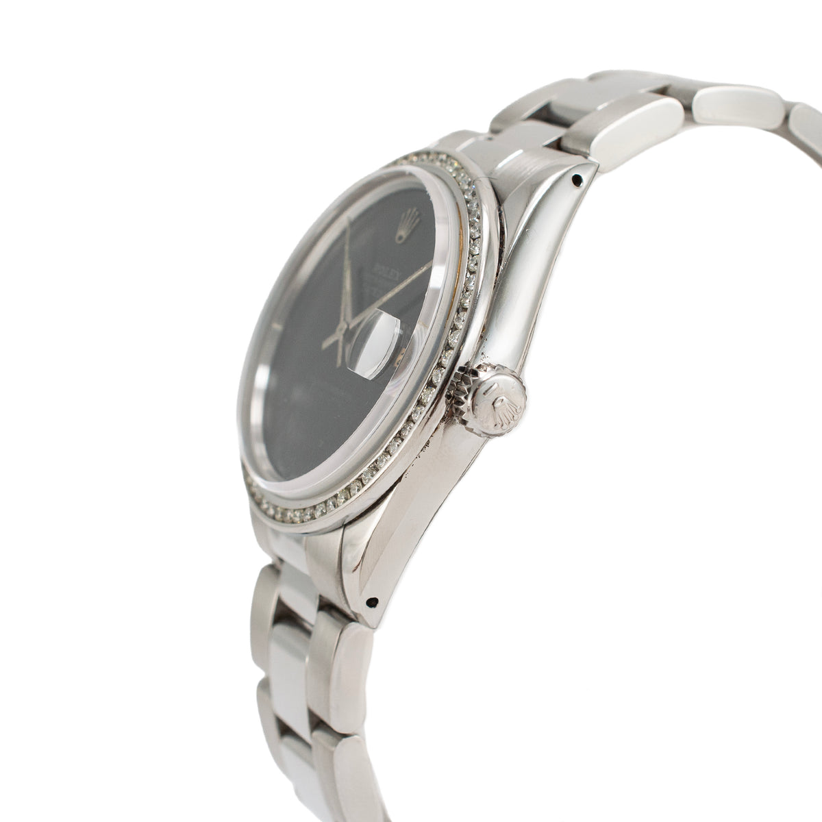Vintage Rolex Datejust 36MM 16014 Black Spider Dial Diamond Bezel Steel Watch