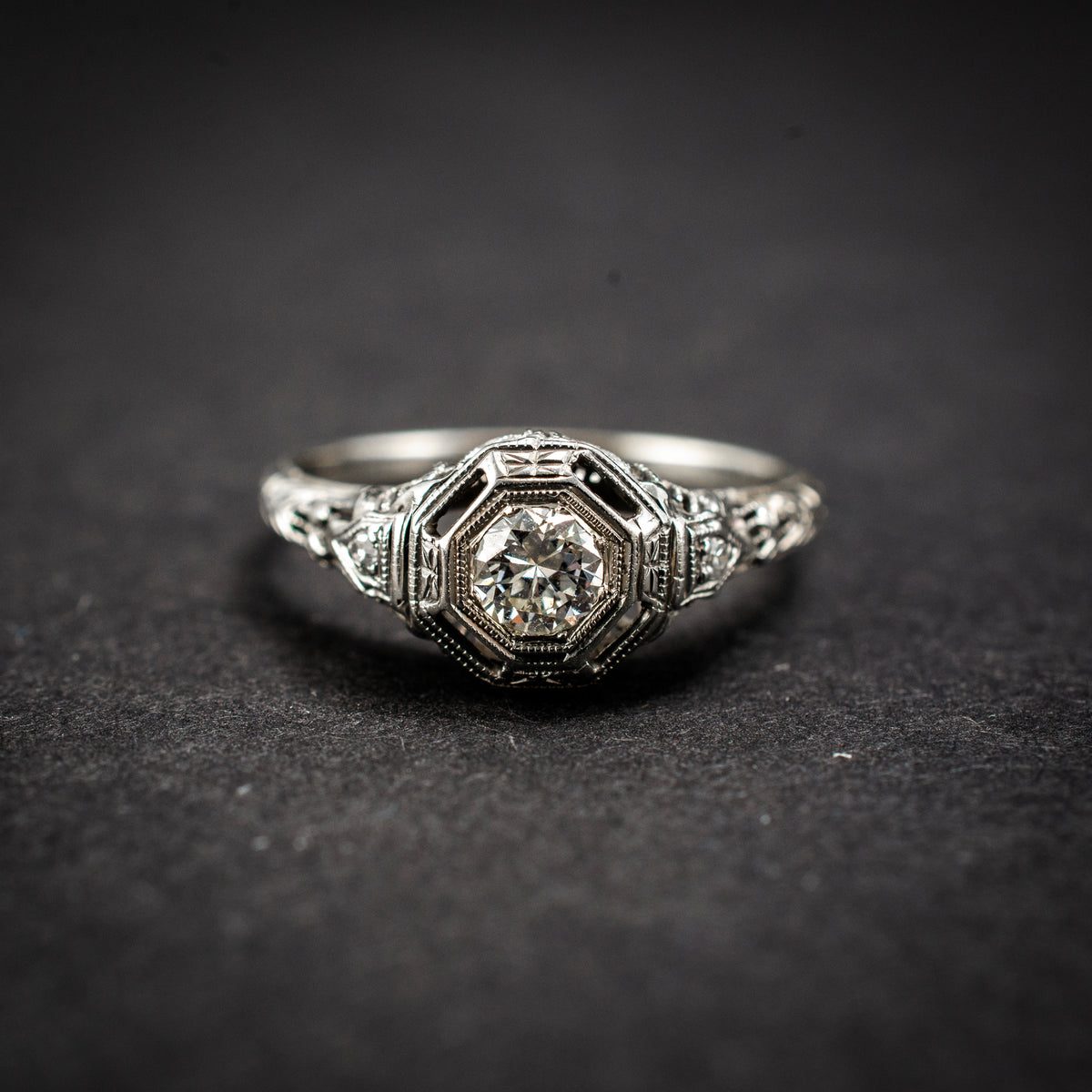 Art Deco 18K White Gold 0.33ct Diamond Engagement Ring 2.6g 8¾" 460413 available at DJP Jewelers & Luxury Buyers