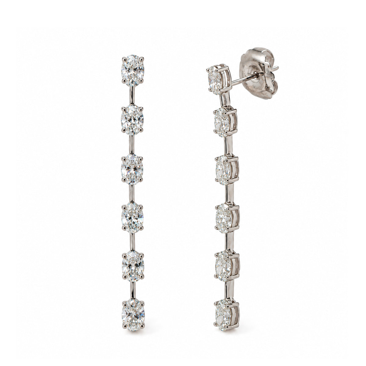 Ladies 18K White Gold 3.50ctw Oval Cut Diamonds Drop Dangle Earrings