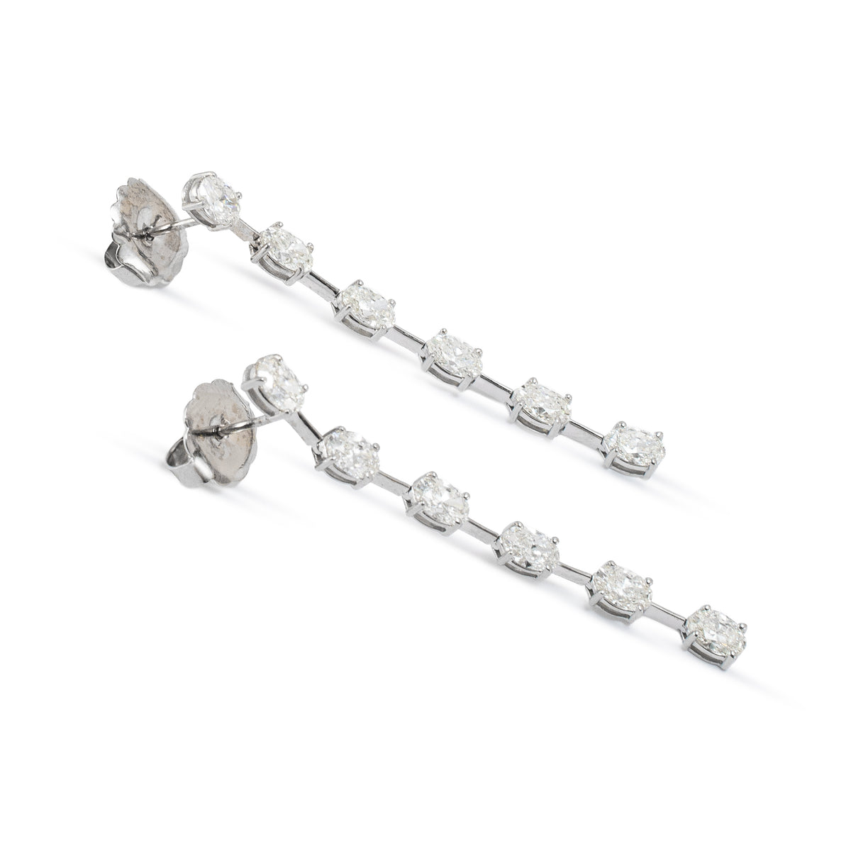 Ladies 18K White Gold 3.50ctw Oval Cut Diamonds Drop Dangle Earrings