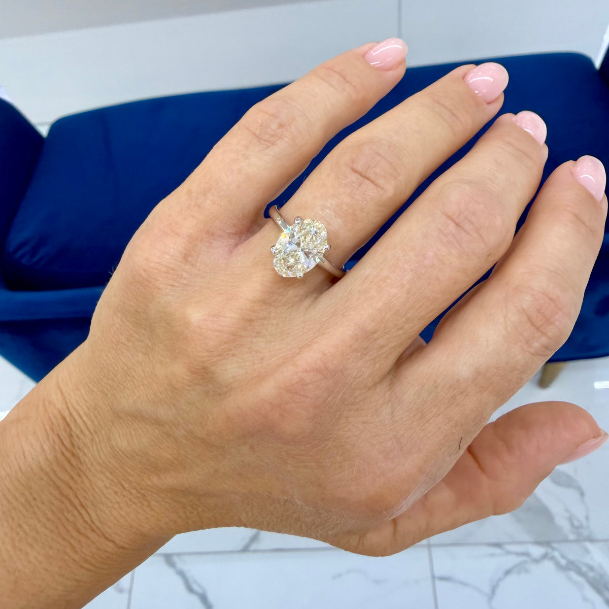 14K White Gold Gia 3.02ct Oval Cut Natural Diamond Solitaire Engagement Ring