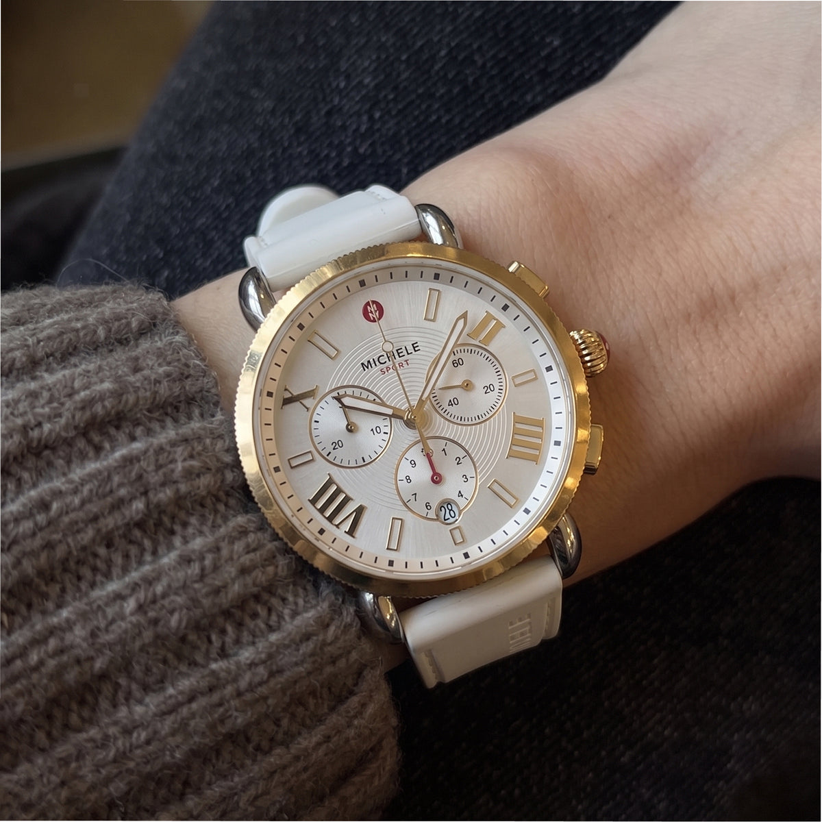 Ladies Michele by Fossil Sport Sail 38MM mww01p000017 Silver Dial Quartz Watch