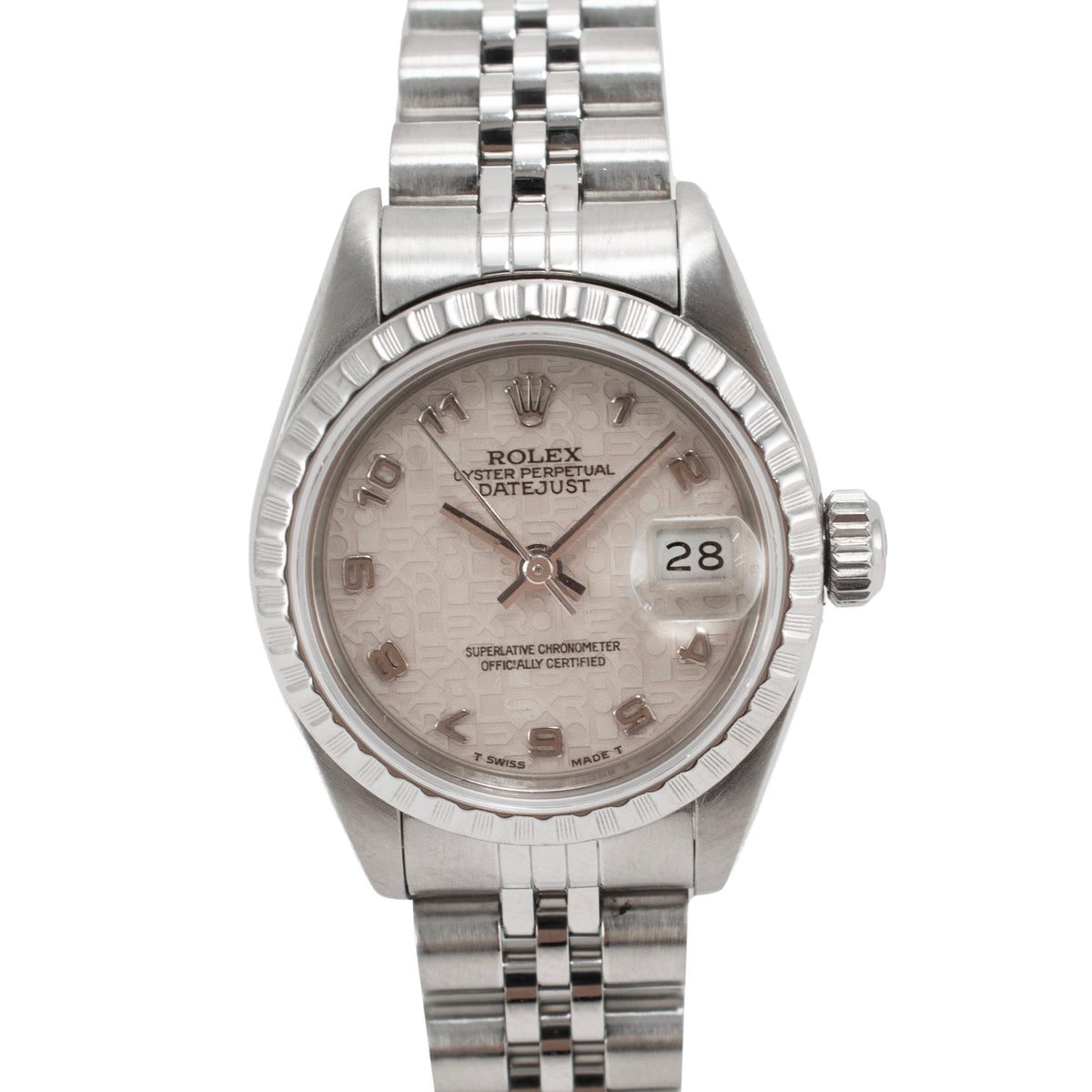 Ladies Rolex Oyster Perpetual Date 26MM 69240 Ivory Motif Jubilee Steel Watch