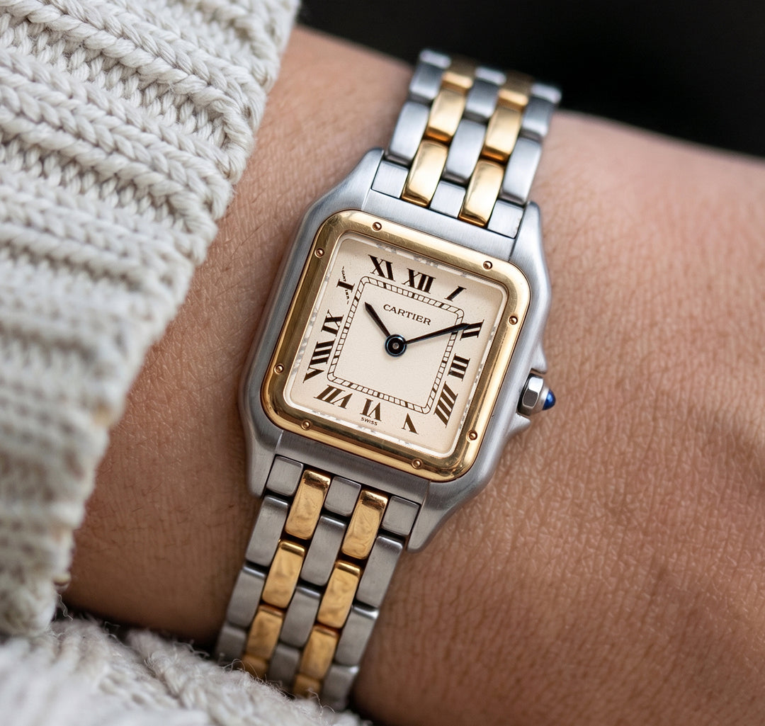 Ladies Cartier Panthere Two Row 22MM 1120 White Dial Two Tone Quartz Watch