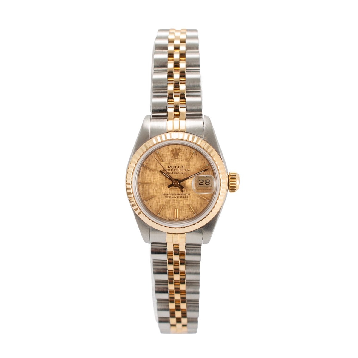 Ladies Rolex Datejust 26MM 69173 Champaign Linen Dial Yellow Gold Steel Watch
