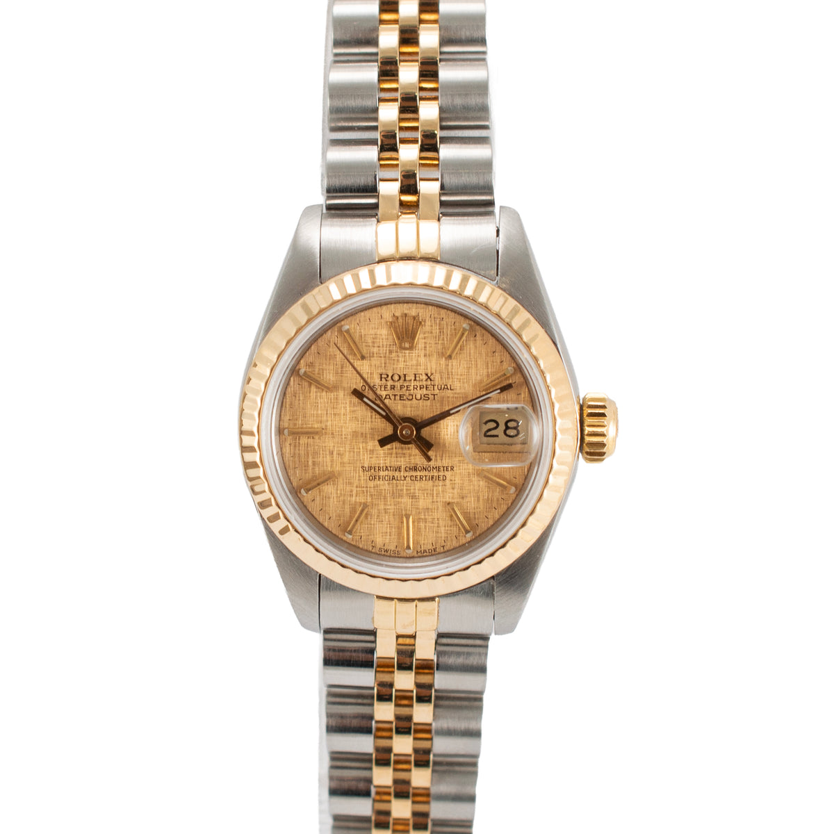 Ladies Rolex Datejust 26MM 69173 Champaign Linen Dial Yellow Gold Steel Watch