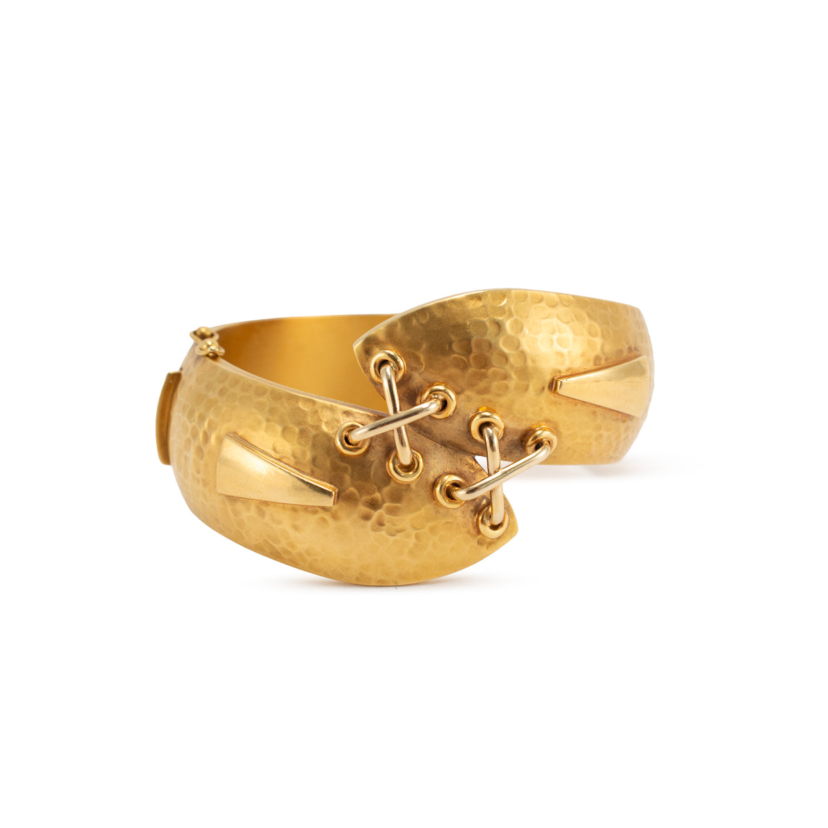Vintage 18K Yellow Gold Criss-Cross Hammered Wide Bold Statement Bangle Bracelet